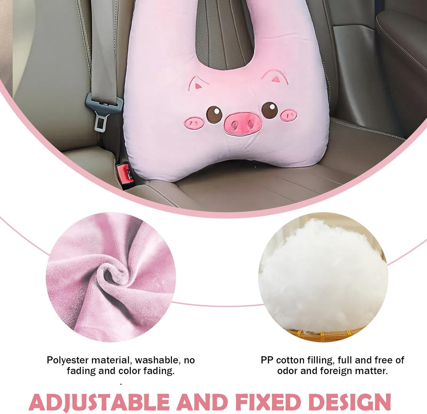 Kids Travel Pillow, Full Filling, Skin-Friendly Material, Suitable for Cars, Planes, Trains, and School Buses, Pink