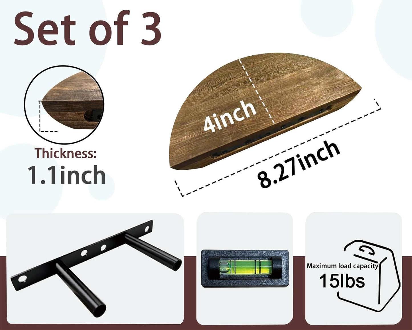 Solid Wood Half Round Rustic Floating Shelves, Natural Wood Wall Shelves, Elevate Your Space. Perfect for Living Rooms, Bathrooms, Bedrooms, Offices, Children's Rooms,Pictures Plants Books