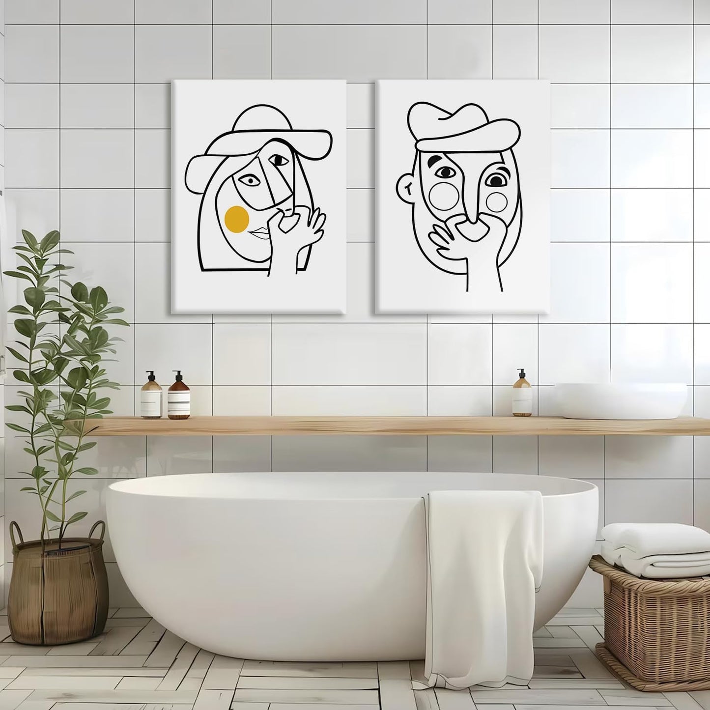 RUURUU 2Pcs Framed Black and White Funny Bathroom Canvas Wall Art Black and White bathroom Modern Abstract Posters Prints Wall Décor Black and White Pictures Artwork for Guest Toilet Walls 16x24inches