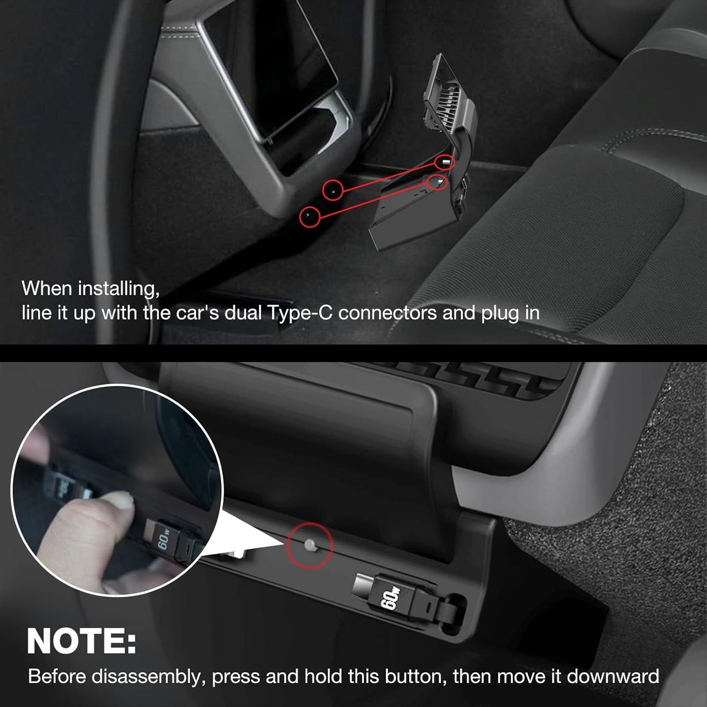 Retractable Center Console USB Hub for Model 3 Highland 2024 / Model Y Juniper 2025, THELIFELICIOUS Car Phone Charger Suitable for Updated Model 3/Y Accessories Fast Charging Docking Station
