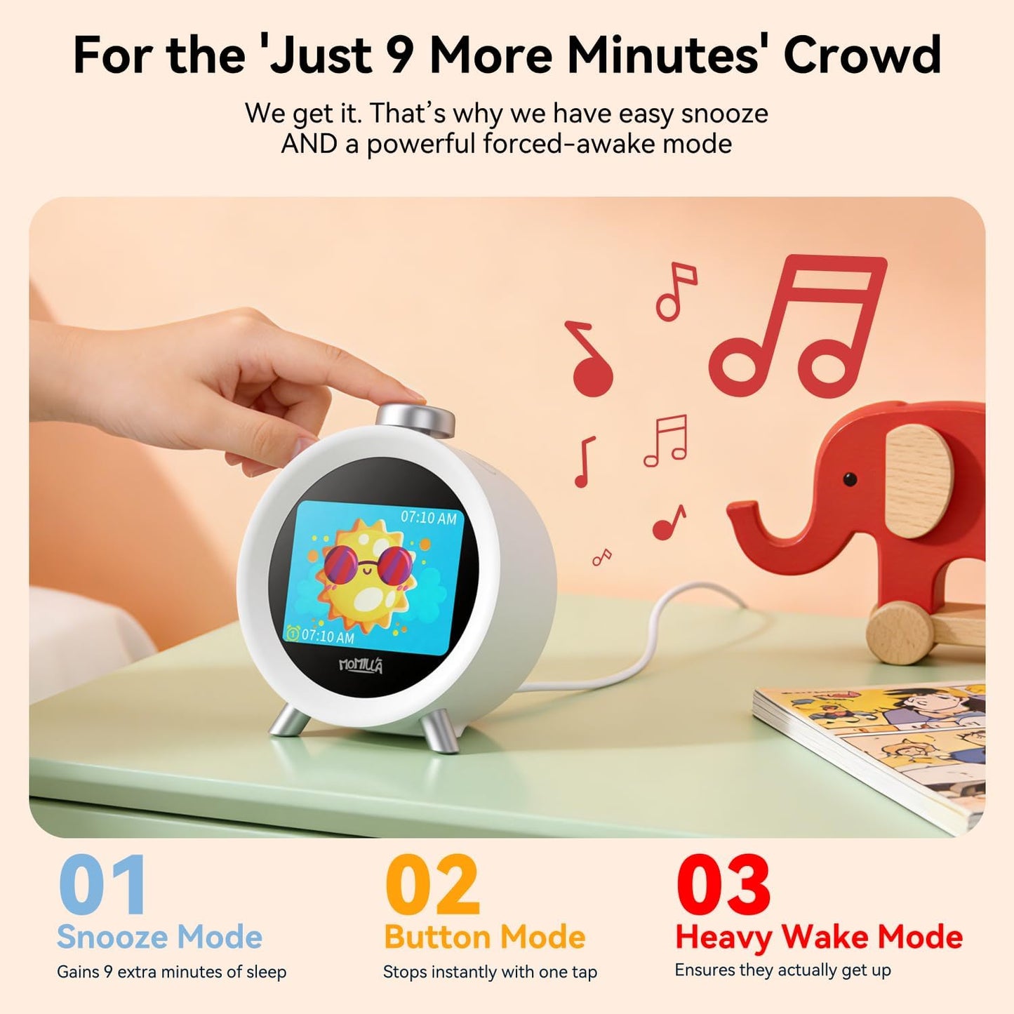 MOMILLA Alarm Clock for Kids Bedrooms, 7-Day Programmable 4 Alarms 8 Colorful Themes, Loud Clock for Heavy Sleepers Adults Teen Boys Girls, Easy to Set, White Noise Sound Machine, Hourly Chime