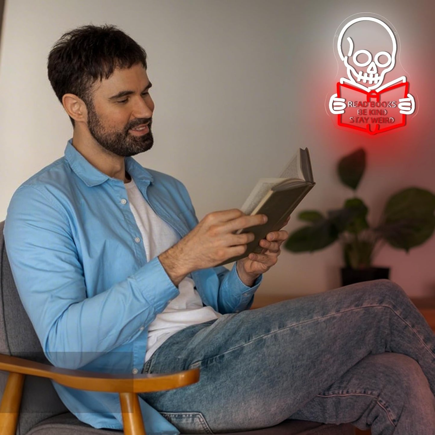 Read Books Be Kind Stay Weird Neon Sign for Wall Decor Dimmable Skull Read Books Neon Light for Bedroom Classroom Study Room Reading Room Bookstore Decor Birthday Gifts Size 13.7 * 10.3In(TWP237)