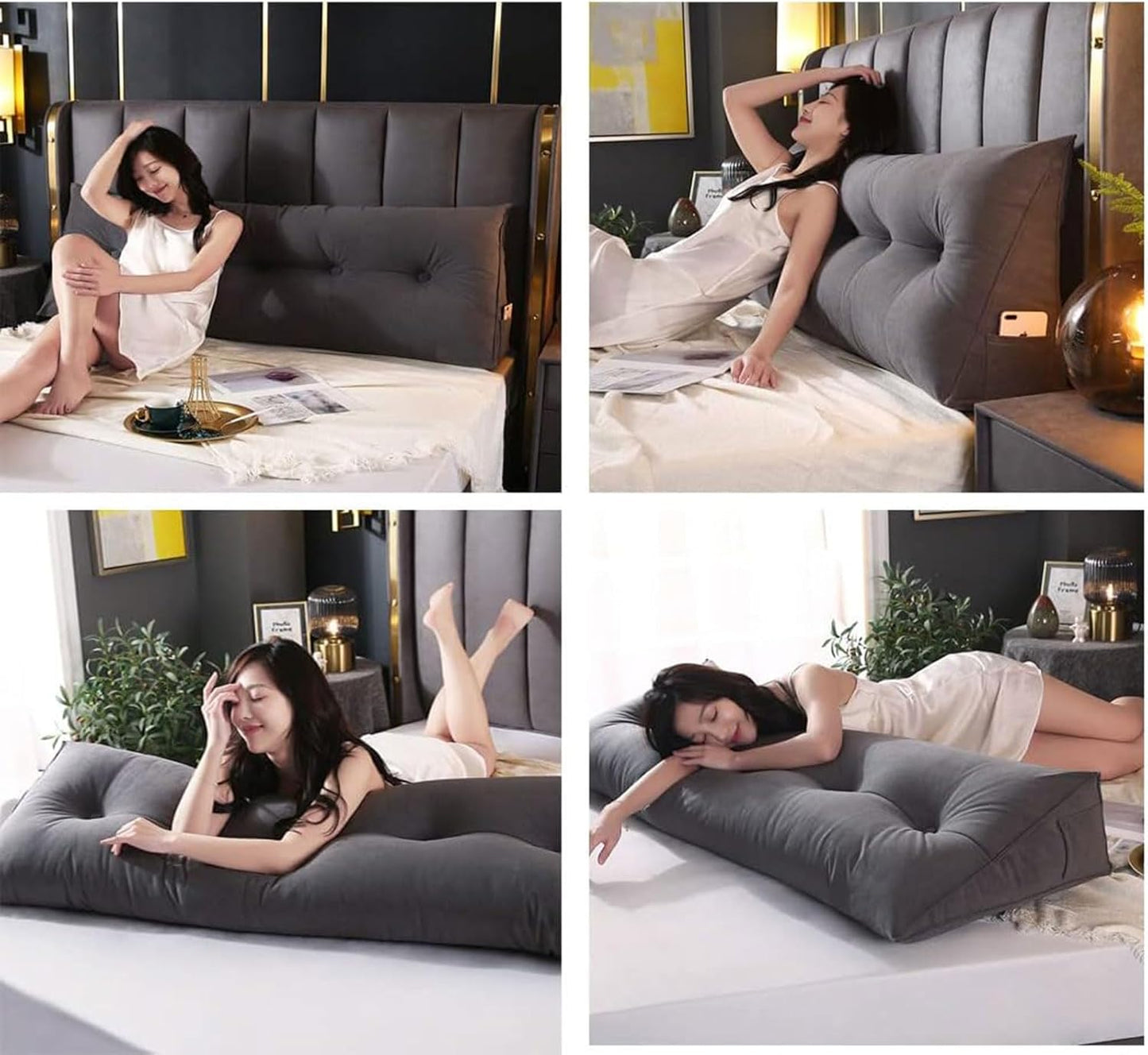 Large Triangular Headboard Pillow, Solid Color Triangle Cushion Reading Pillow, Bolster Positioning Support Wedge Pillow for Daybed Bed with Removable Cover(Size:59"/150cm,Color:Yellow)