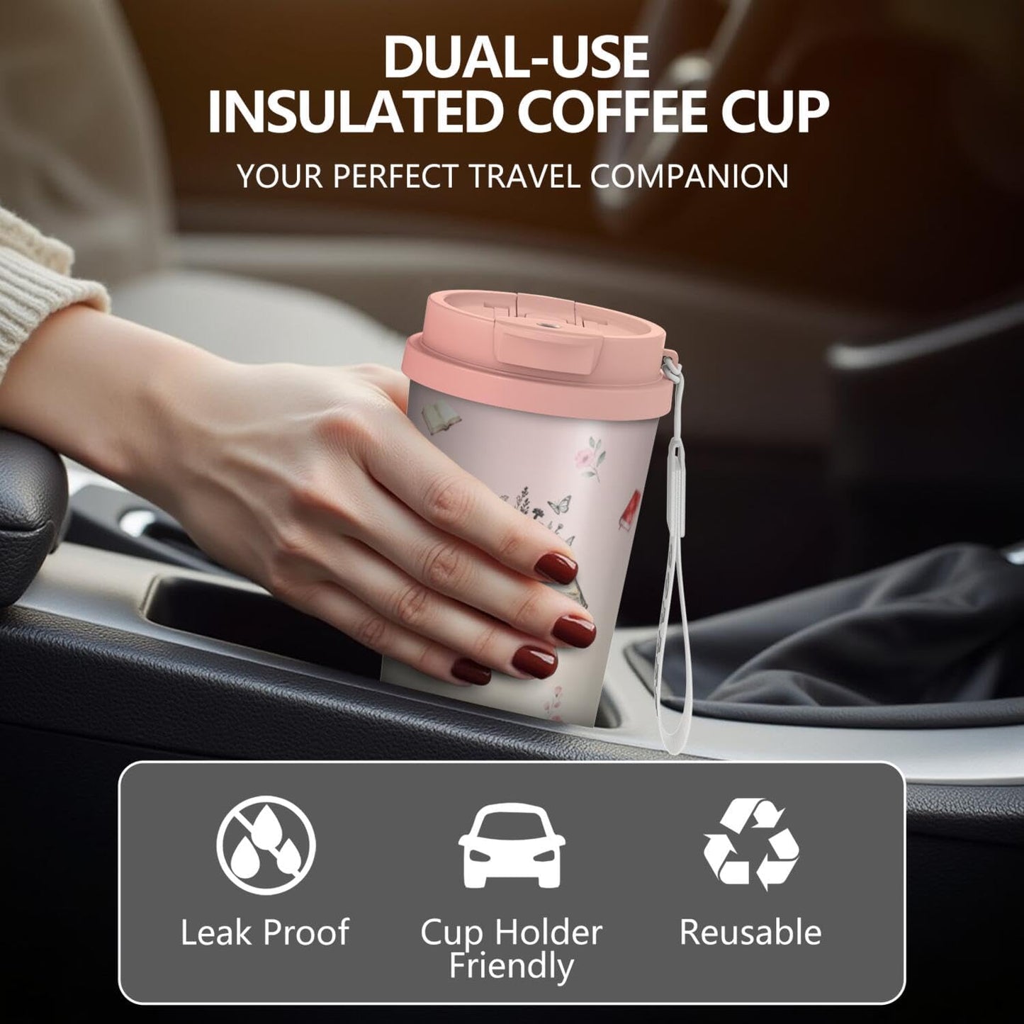 Just One More Chapter Stainless Steel 2-in-1 Lid Coffee Tumbler 18 oz, Book Lover Gifts For Women, Insulated Travel Mug Gift For Girls Friends Bookworm, Gift Idea for Birthday Christmas