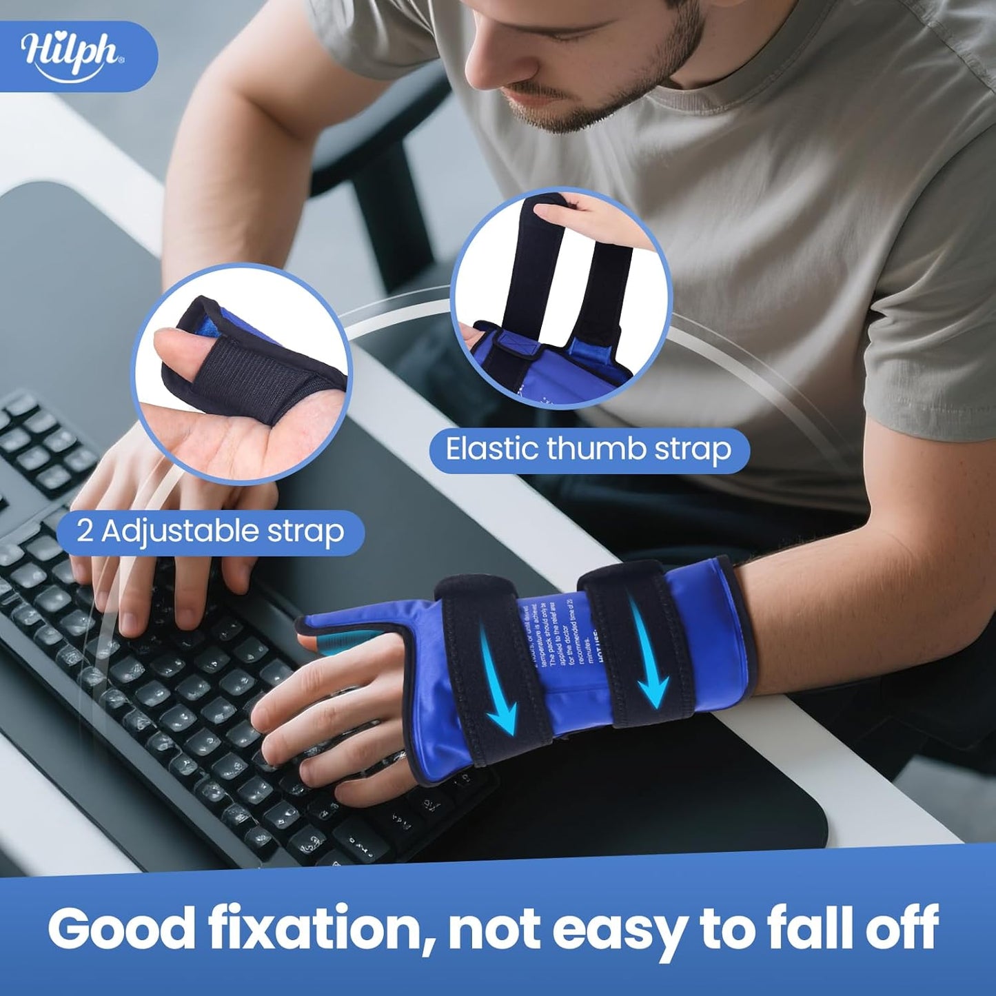 Hilph Thumb & Wrist Ice Pack Wrap with Large Extended Coverage, Long Lasting Hot & Cold Compress Therapy for Carpal Tunnel Relief, Arthritis, Computer Overuse Injuries, Post-Surgery, Post-Workout