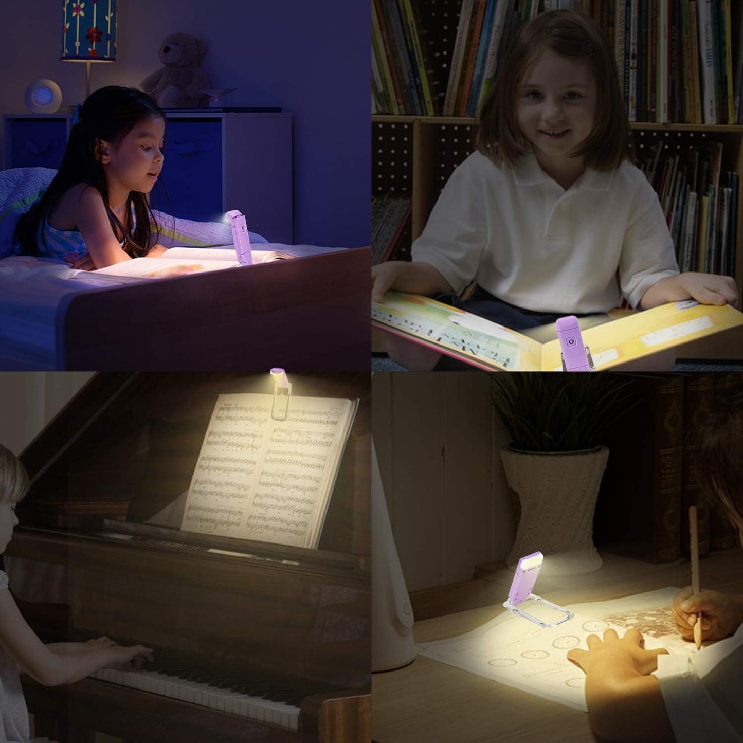 HONWELL Rechargeable Book Light, Clip On LED Reading Lights for Kids Reading in Bed, 3 Brightness Levels Dimmable Bookmark Light for Eye-Protection, Portable Reading Lamp for Bookworms, Travel(Violet)