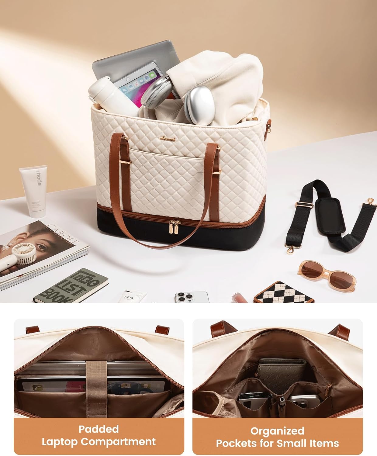 LOVEVOOK Lunch Tote Bag for Women, 15.6 Inch Laptop Work Bag With Lunch Compartment & Large Cup Holder, Lightweight Work Briefcase for Travel, Bussiness, Teacher