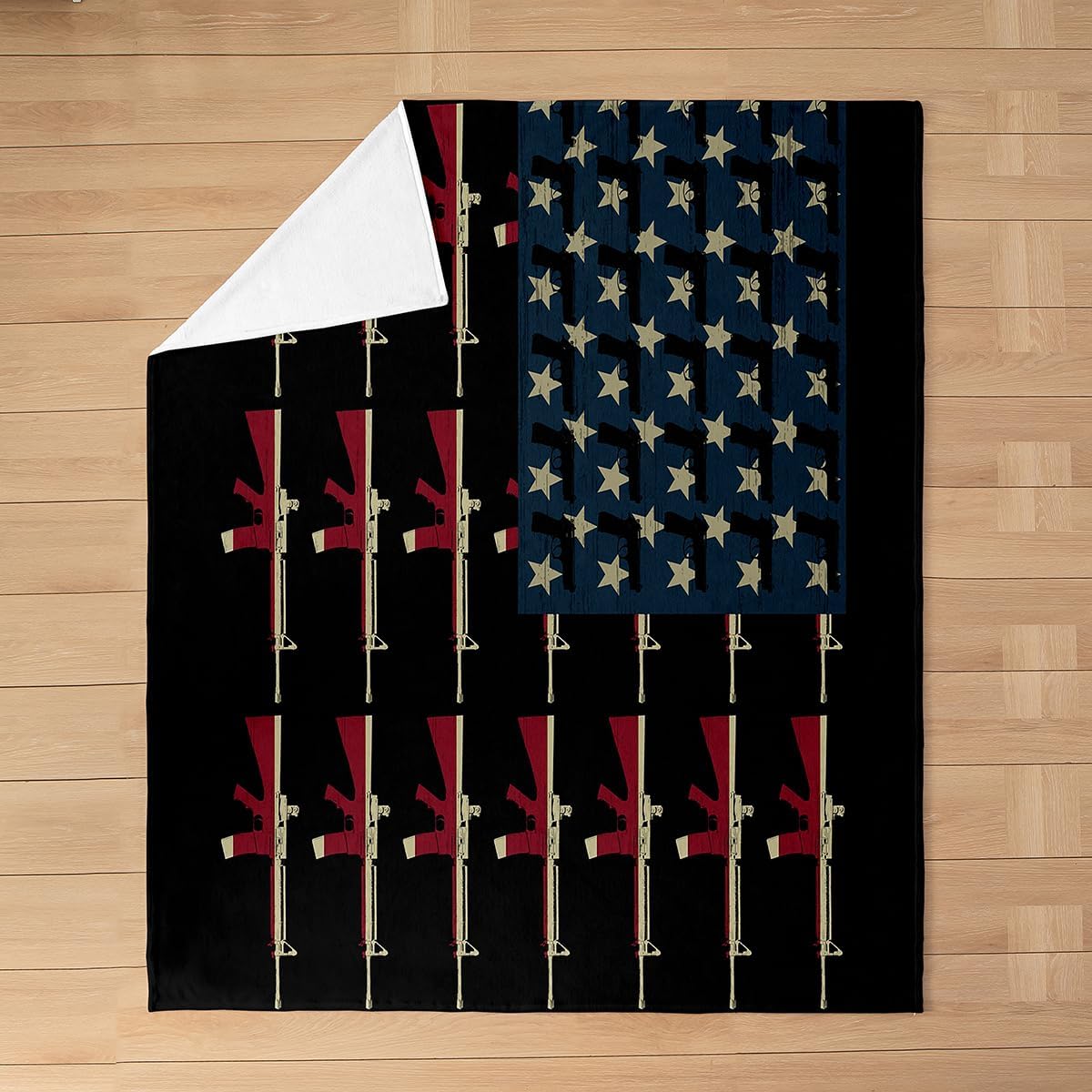 American Flag Bed Blanket Twin 60x80,Vintage Soldier Guns Blanket Military USA National Flag Throw Blanket Shooting Weapon Fleece Blanket Retro Army Weapons Stars and Stripes Theme Flannel Blanket