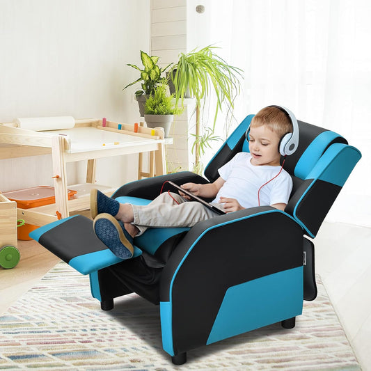 ARLIME Kids Recliner, PU Leather Kid Lounge Chair w/Footrest, Armrest, Headrest & Lumbar Support, Adjustable Gaming Toddler Sofa Armchair for Boys Girls (Blue)