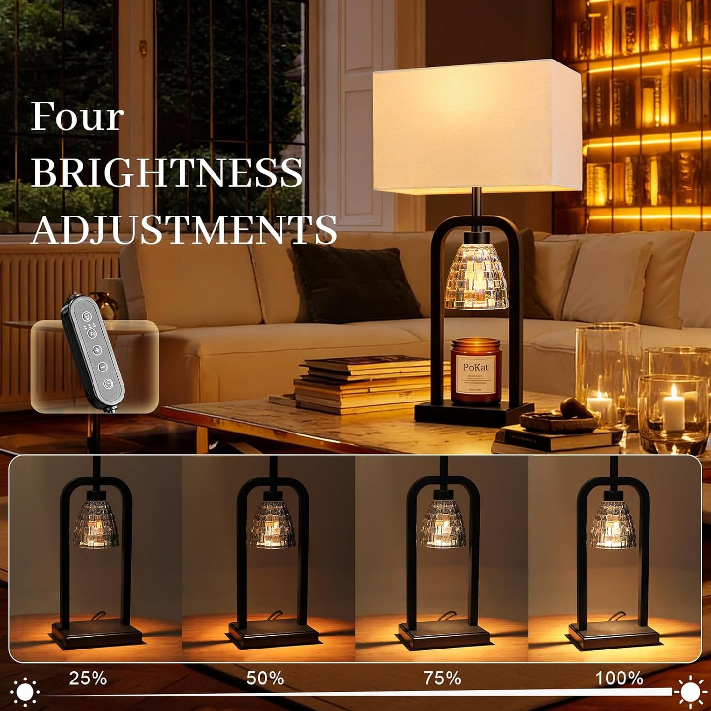PoKat Electric Candle Warmer Lamp Black, Modern Lamp Candle Warmer with Timer Dimmer, Wax Light Warming Table Lamp for Jar Candles, Bedside Lamp for House Warming Home Decor Living room, Bulb Included