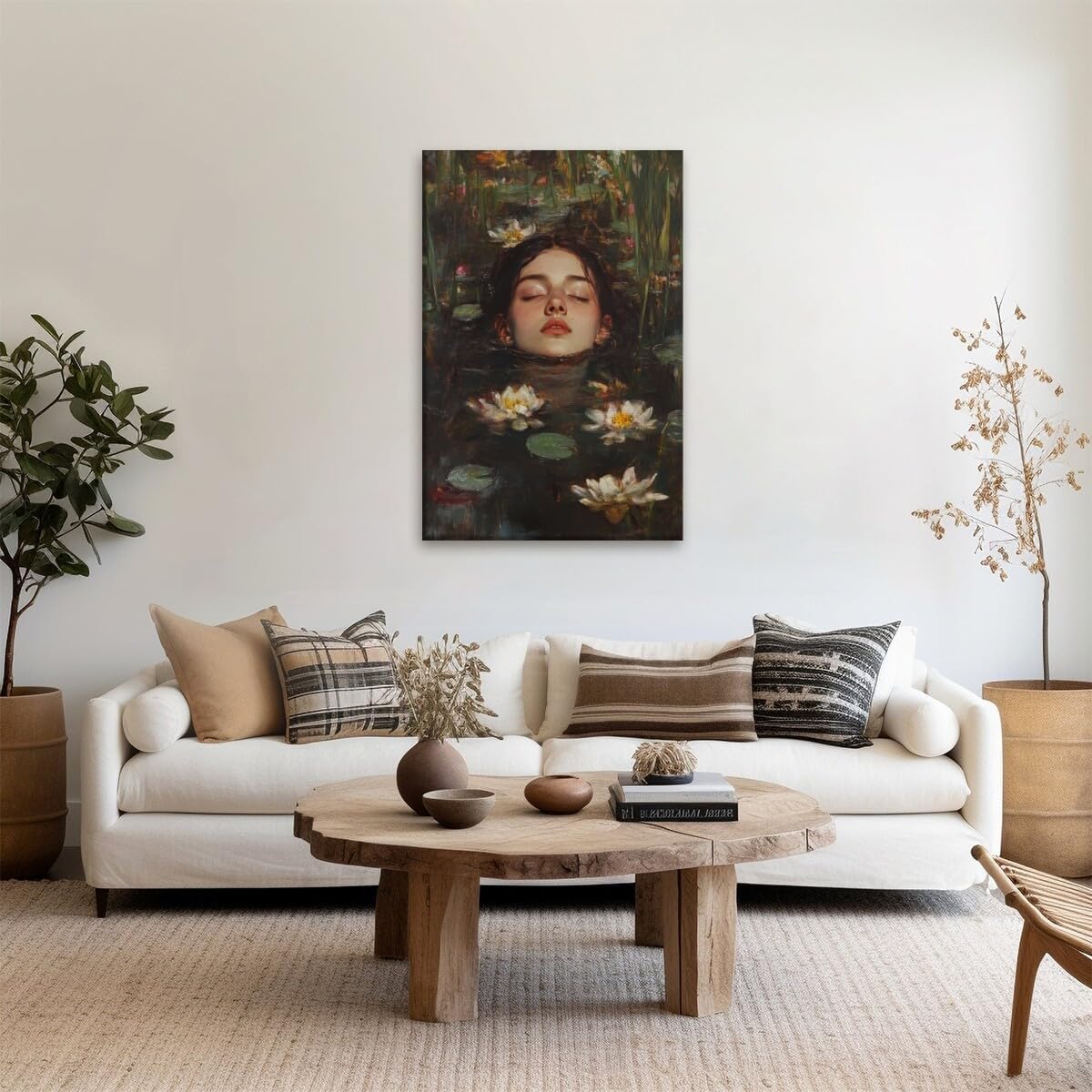 Ophelia Into Lake Dark Academia Canvas Wall Art Moody Victorian Floral Print Gothic Occult Home Decor Antique Oil Painting Rustic Vintage Poster Cottagecore Aesthetic Picture 12x18inch Unframed
