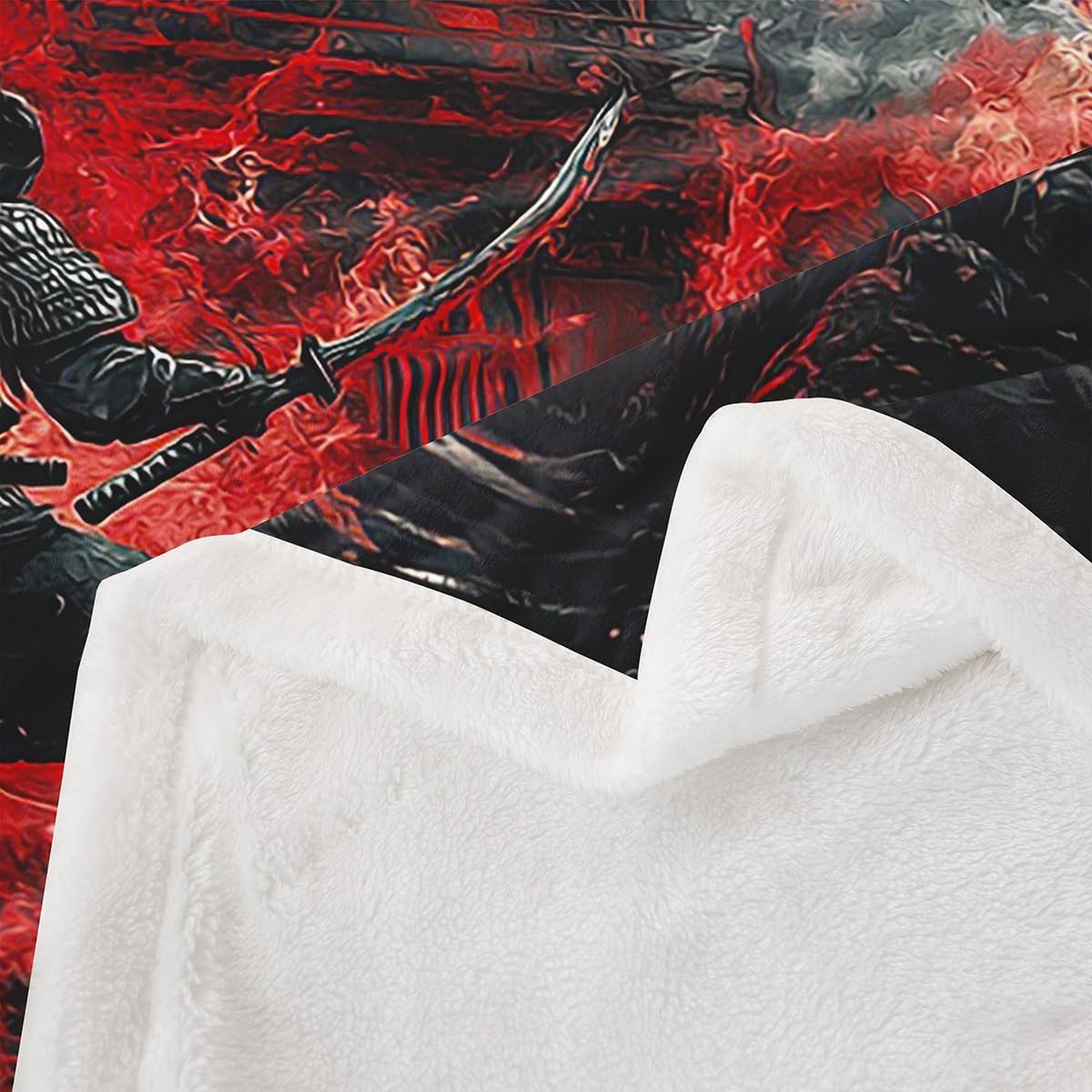 Feelyou Dragon Fleece Throw Blanket Queen 90"x90" Japanese Style Plush Blanket for Boys Girls Teens Samurai Sherpa Blanket Dragon Decor Fuzzy Blanket Room Decor Black Red Flannal Blanket