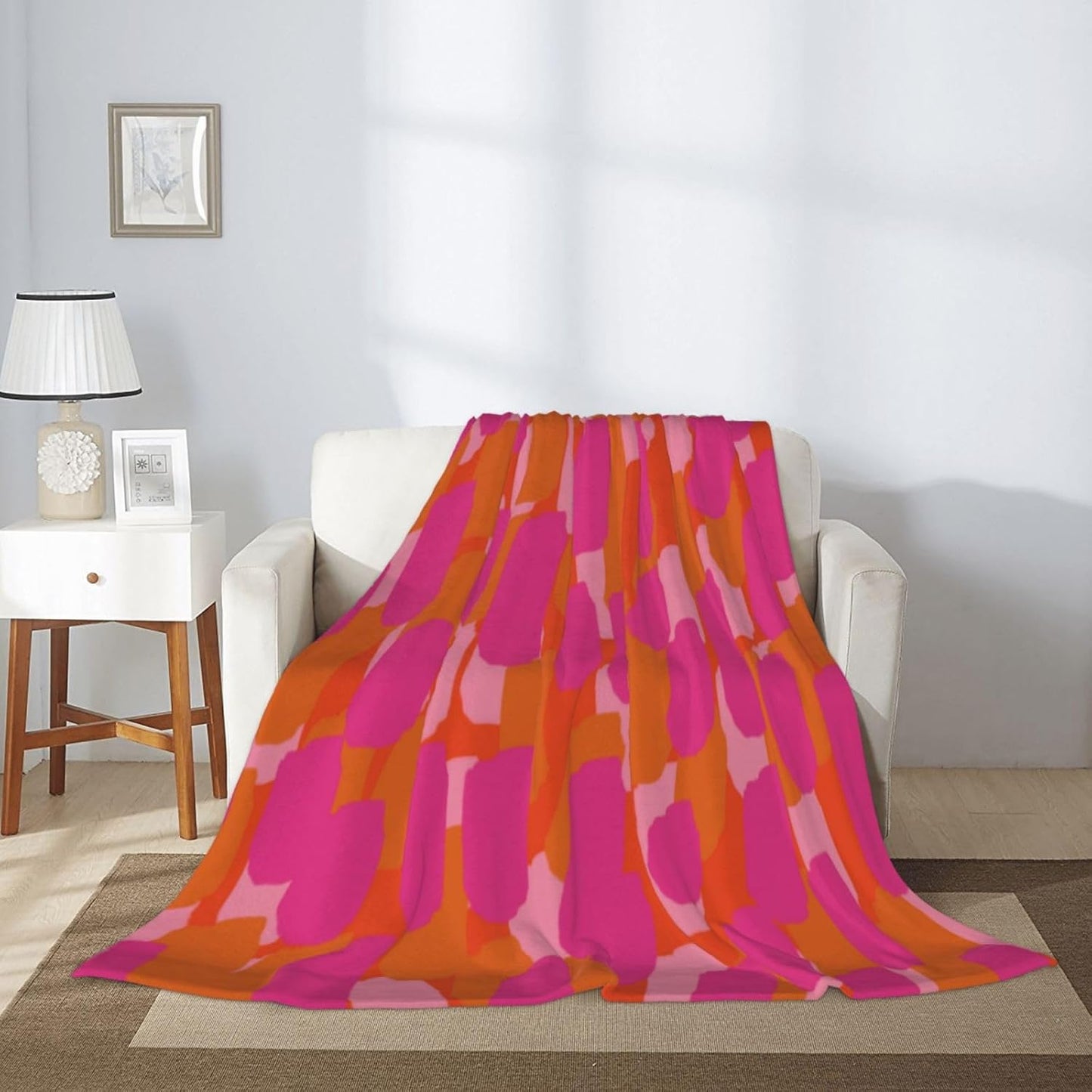 Fleece Throw Blanket for Couch Pink and Orange Paint Lightweight Warm Soft Cozy Flannel Blankets for Girls Women for Bed Sofa 50" x 60"