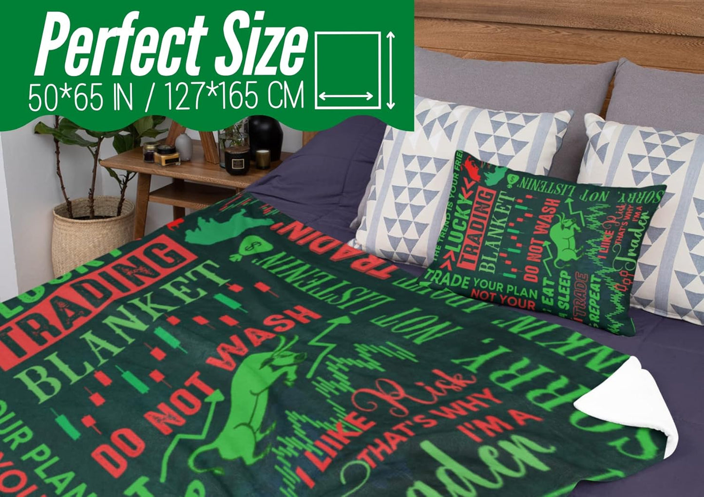 InnoBeta Stock Market Gifts, Lucky Trading Blanket for Men and Women, Flannel Throw Blanket for Trader, Broker, Financial Advisor, Investor, Green, 50x65 Inches