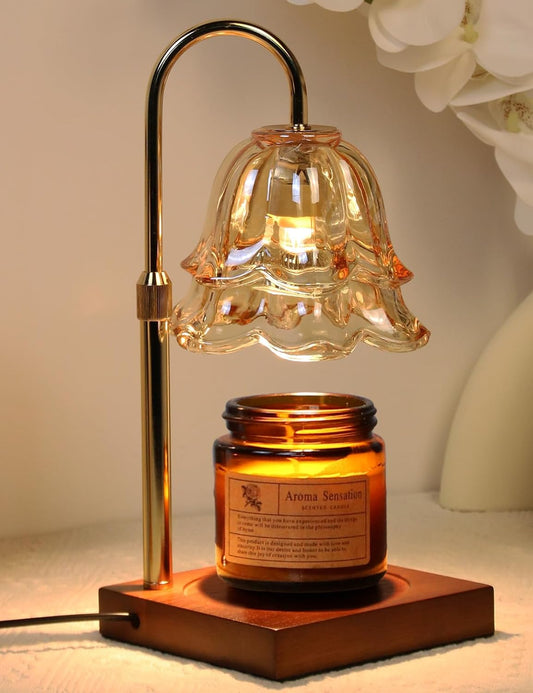 Flower Candle Warmer Lamp with Timer, Gold Lamp Candle Warmer Adjustable Dimmable, Electric Wax Warmer Lamp for Large Jar Candles Melt with 2 Bulbs, Gifts for Men Women Birthday Home Decor