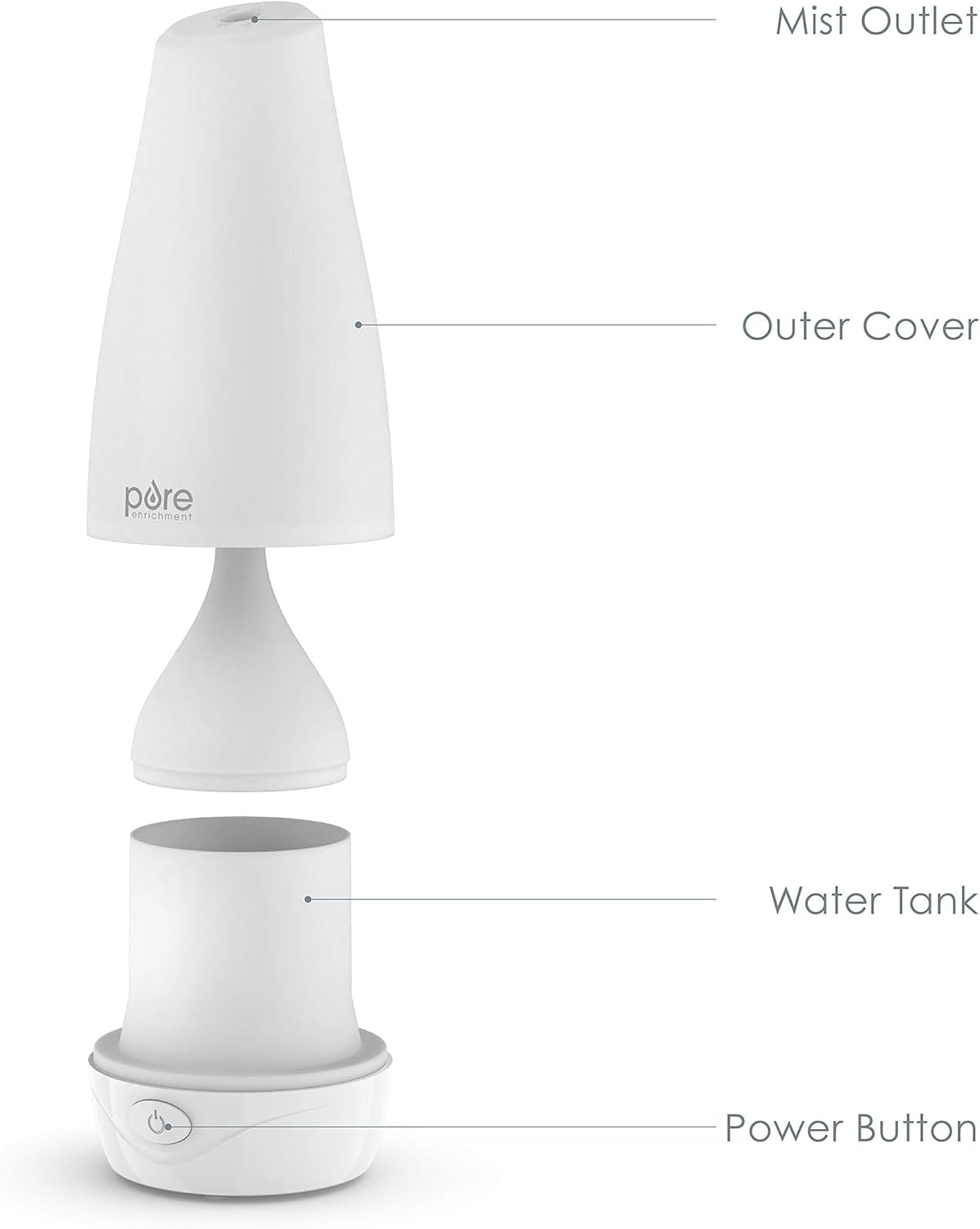 Pure Enrichment® PureSpa™ Essential Oil Diffuser - Compact Ultrasonic Aromatherapy Diffuser, Natural Air Deodorizer, 100ml Water Tank, and Optional Mood Light - Lasts Up to 7 Hours with Auto Shut-Off