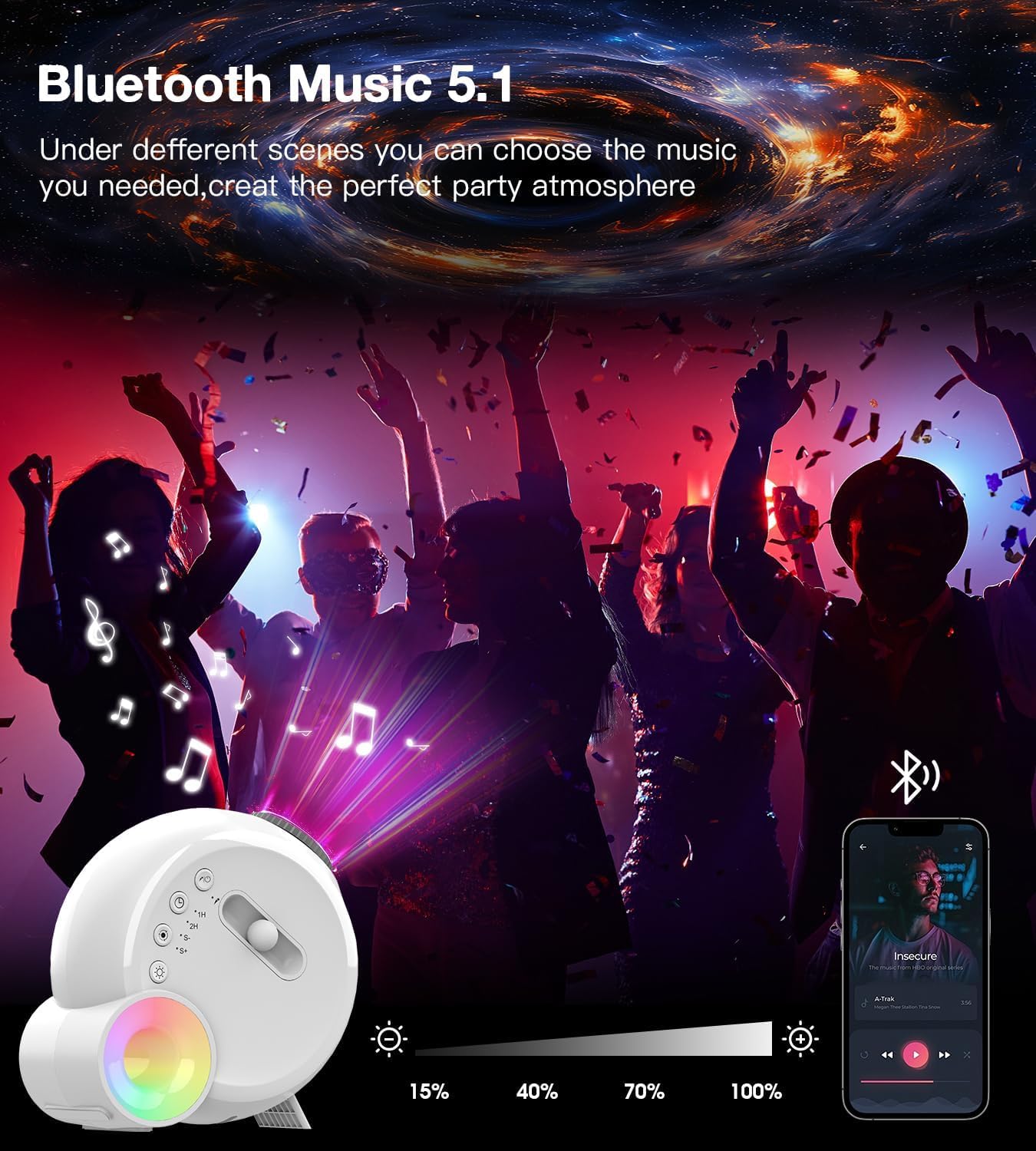 Galaxy Projector for Bedroom,4K Image Planetarium Projector Adjustable Knob,13 in 1 Kids Night Light Projector with Built-in Speaker & White Noise,360° Rotating with Remote Timer (White)