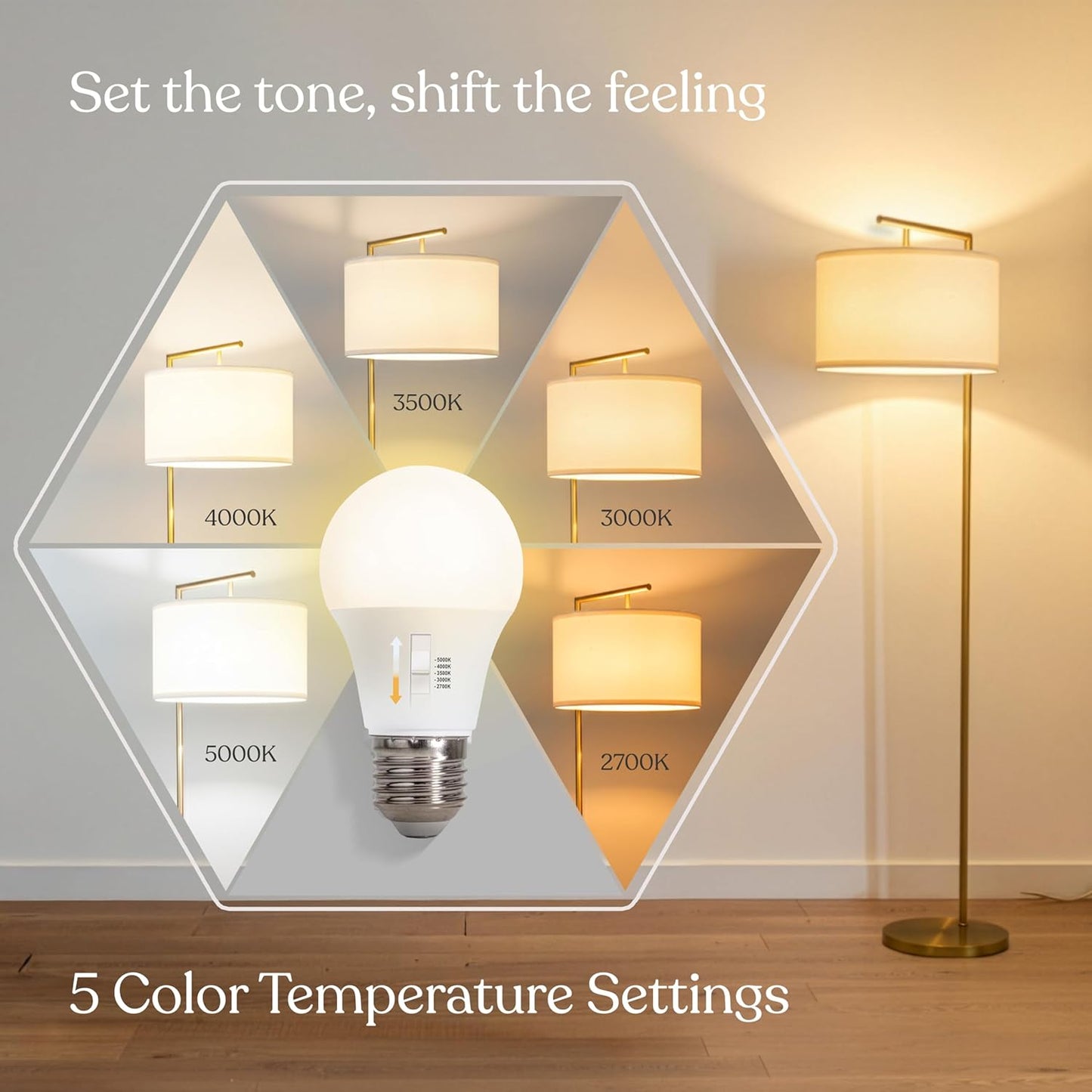 Brightech Montage Modern Floor Lamp - LED Standing Lamp with Adjustable Color Changing Bulbs for Living Rooms & Offices - Tall Corner Bedroom Reading Light for Contemporary Home Decor - Antique Brass