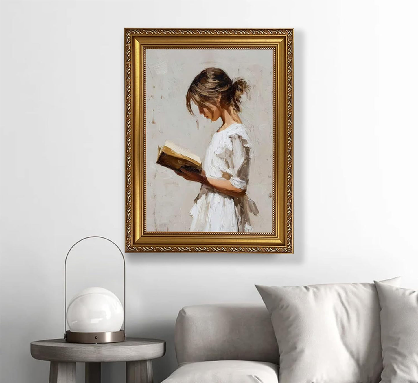 XIGBAWAN Framed Vintage Wall Art Woman Reading Portrait Victorian Gold Frame Canvas Painting Book Lover Reading Room Decor 12x16 Inch