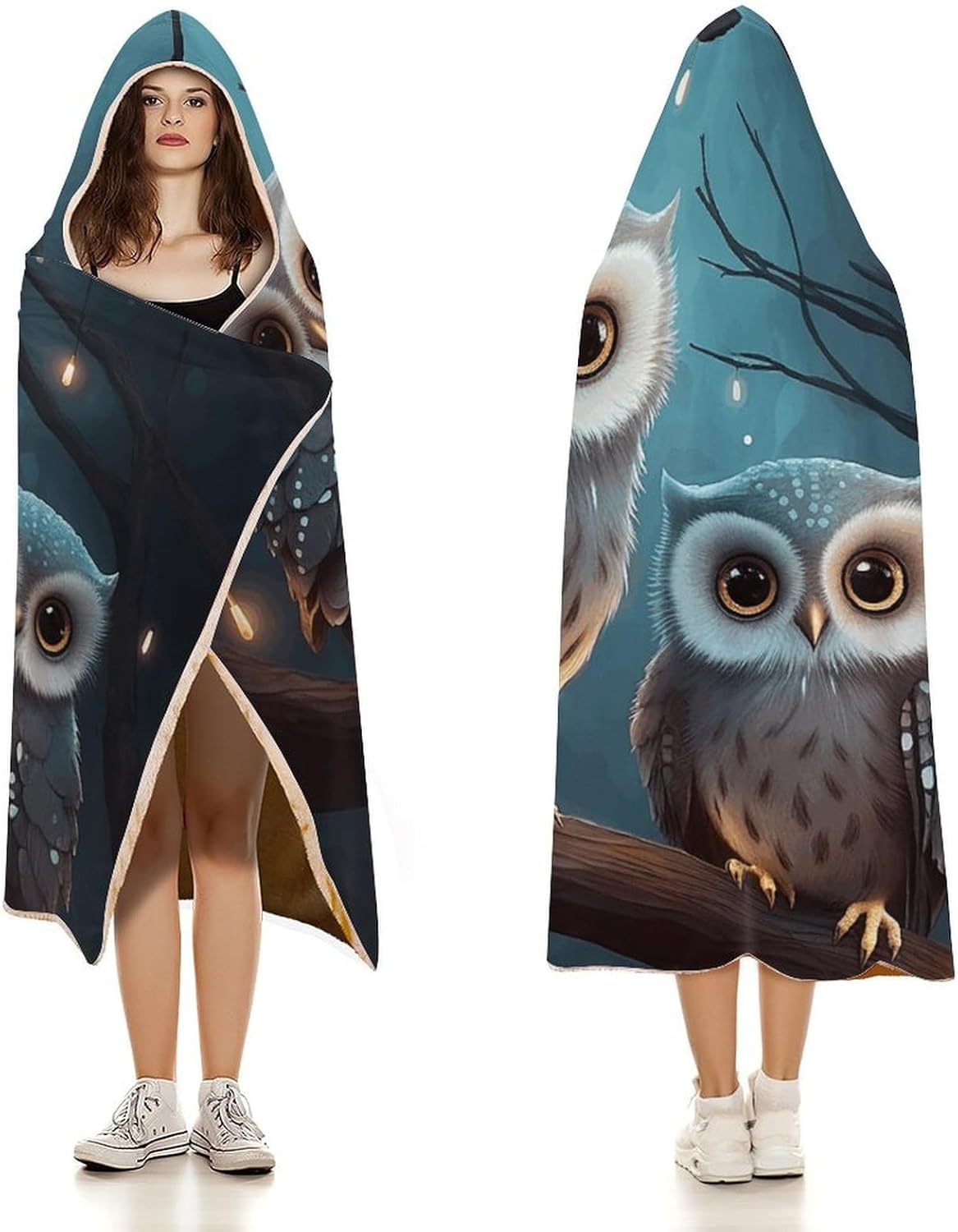 Owl on Tree Wearable Blanket Hoodie for Adults Oversized Fleece Hooded Sweatshirt Wrap Soft Cozy