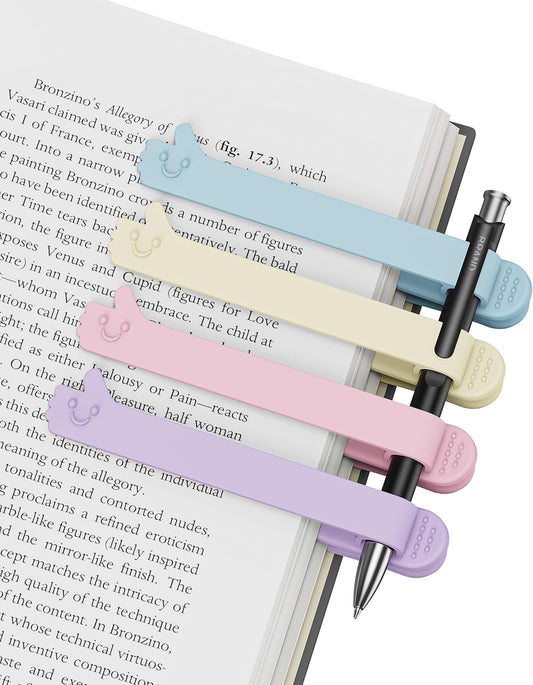 Nearockle 4Pcs Automatic Bookmark, Upgraded Silicone Book Marks with Pen Holder Slot for Women, Men, Kids, Book Lovers, Reading Accessories Bookish Gifts for Teacher, Student