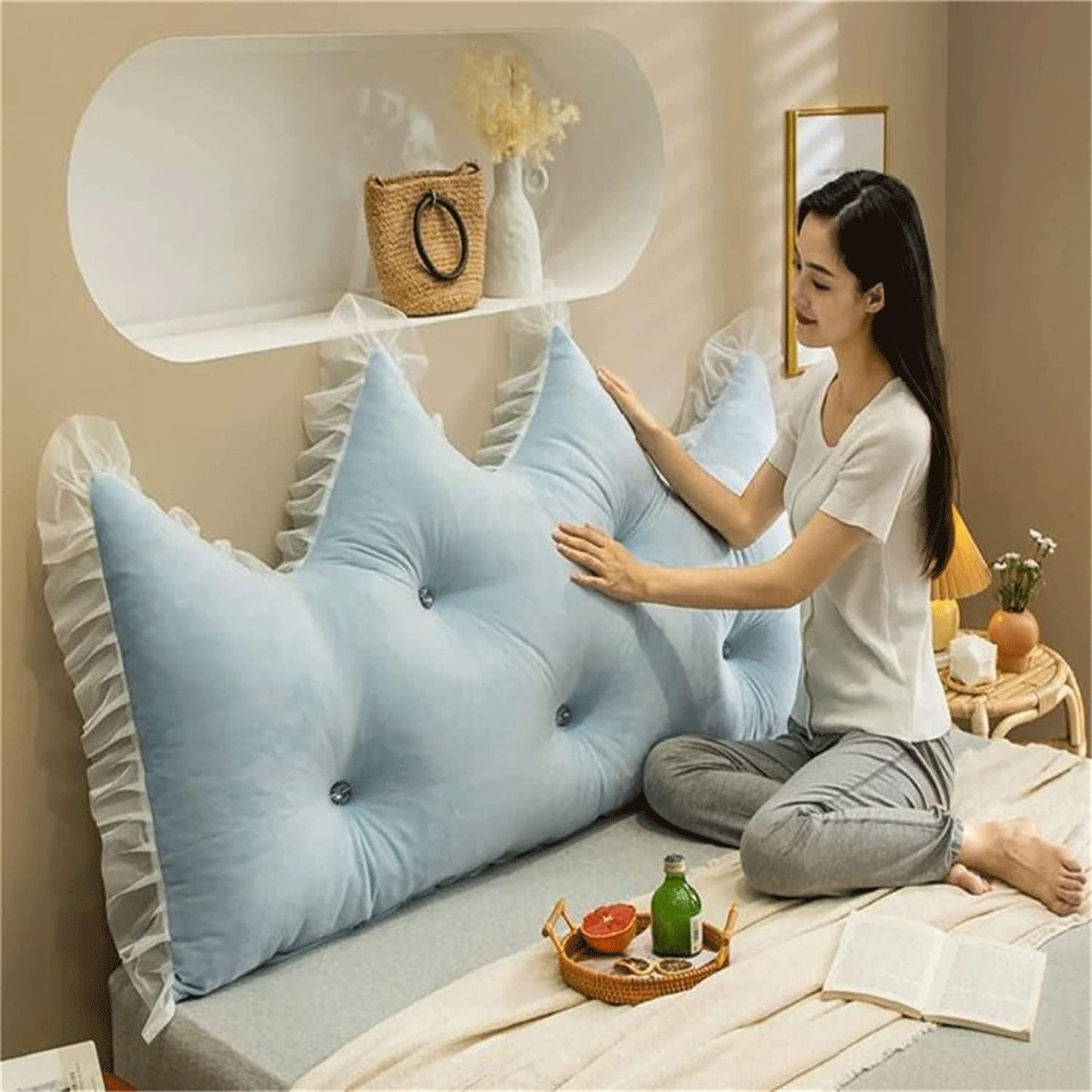 Solid Color Reading Pillow Bolster Positioning Support Wedge Pillow Lumbar Support Pillow for Sofa Bed Bunk Chair Bolster(Size:47"/120cm,Color:E)
