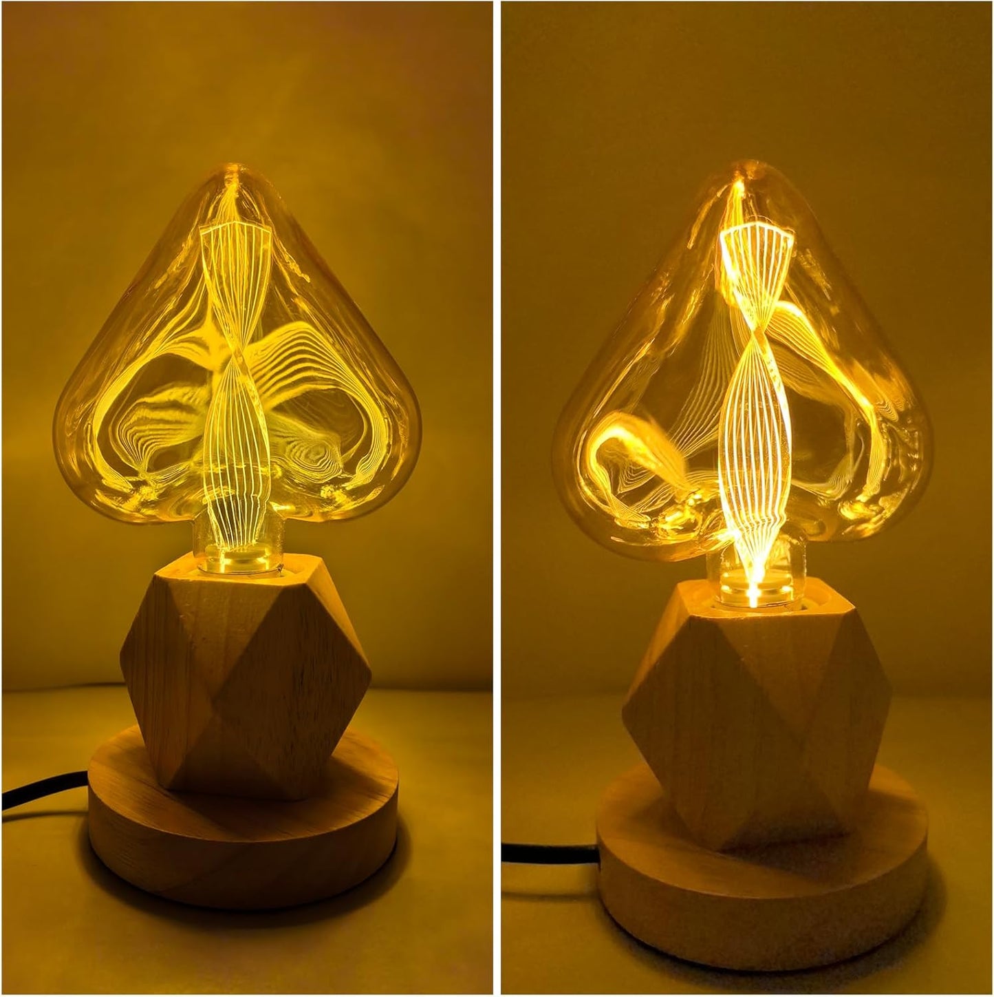 Led Decorative Light Bulbs - Amber Glass Heart Shape, 1.5W 2200K Warm Glow, Non-Dimmable LED Bulb for Bedroom, Bar, Shelving, Holiday Decorations