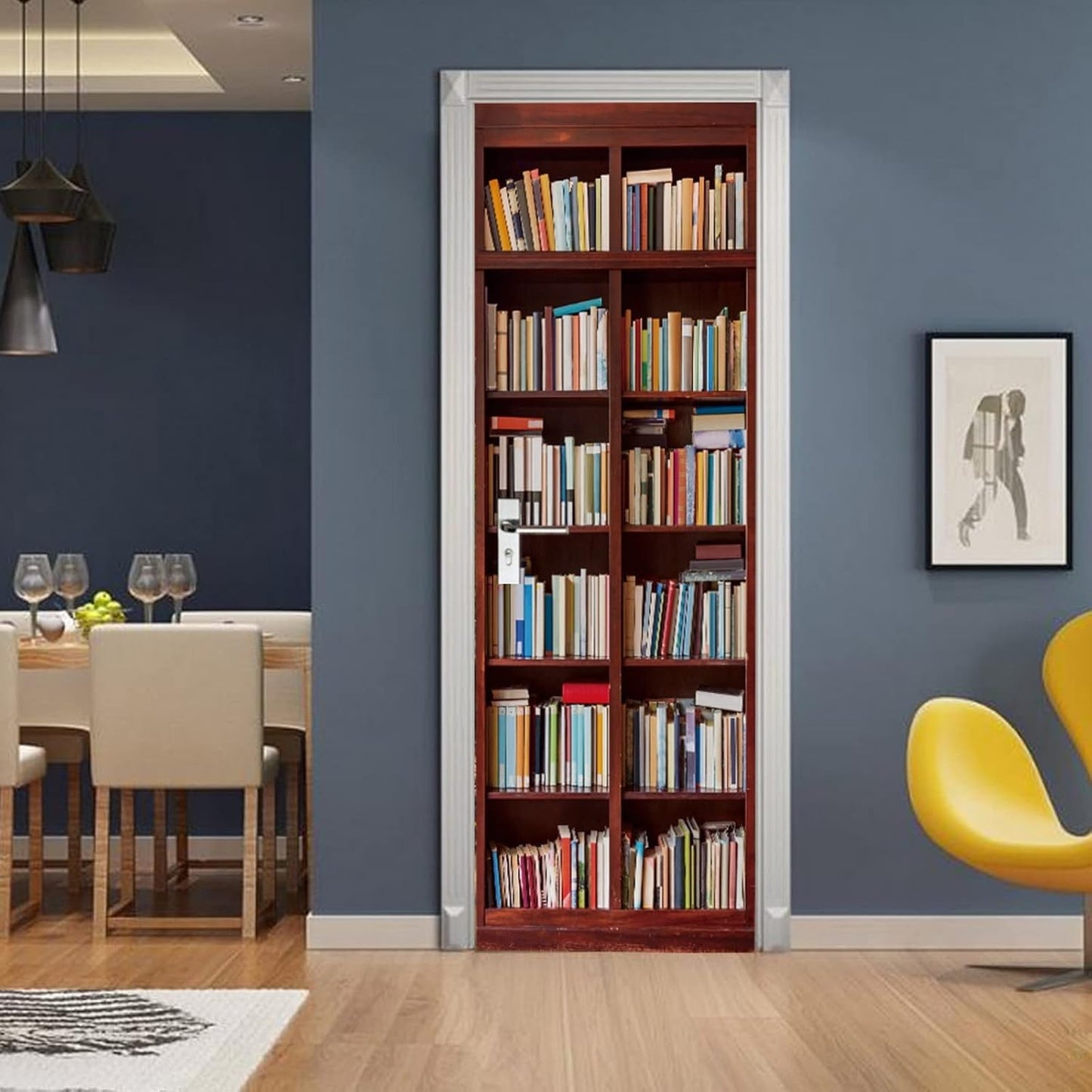 3D Door Stickers for Interior Doors Bookshelf Background Vinyl Removable Self Adhesive Door Poster Wallpaper Mural Decals for Bedroom Office Bathroom 90x200cm