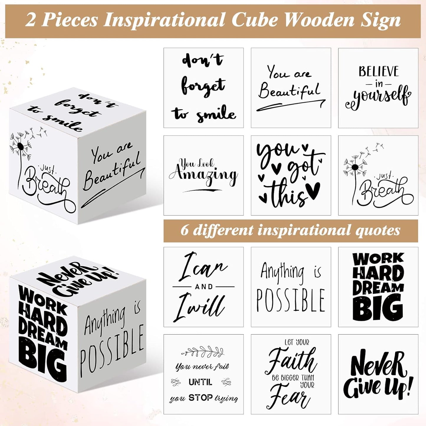 Tatuo 2 Pcs Inspirational Mini Wood Signs Anything is Possible Sign Wooden Scripture Desk Decor Rustic Motivational Table Decorations Never Give up Inspirational Word Plaque, 3.35 Inch