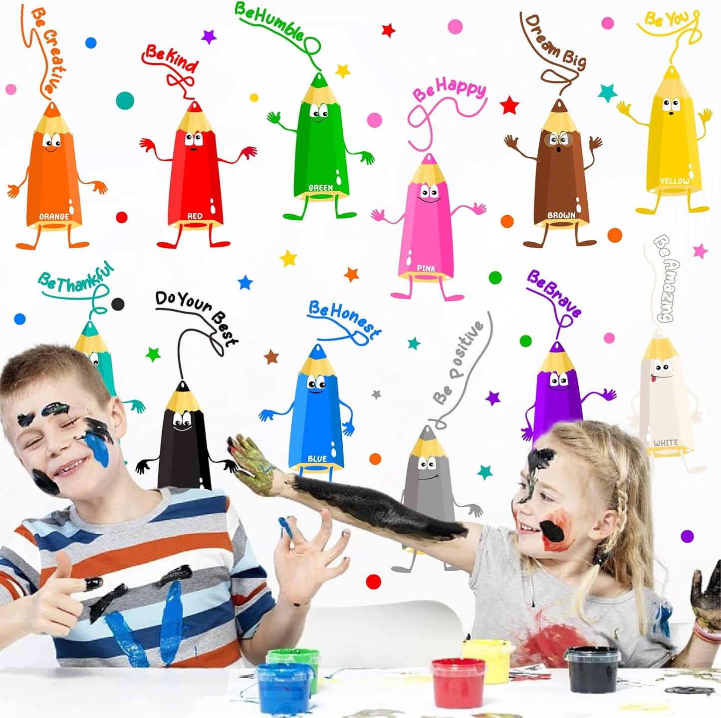 Kids Playroom Wall Stickers Color Wall Decal Peel and Stick Colorful Inspirational Art Decals for Classroom Be Kind Positive Quotes Walls Decor Crayon Vinyl Sticker for Daycare Nursery School Supplies