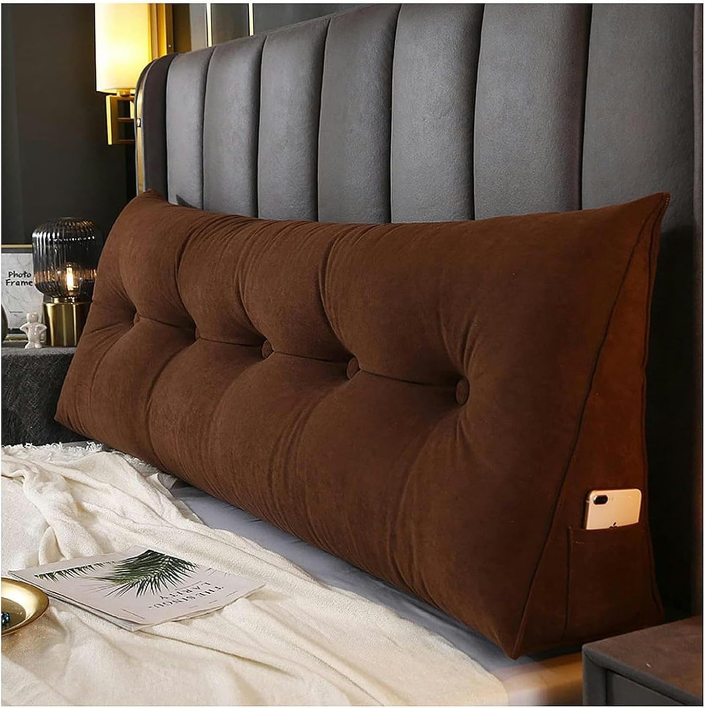 Fashion Simple Bed Rest Reading Wedge Headboard Backrest Tufted Pillow with Removable Cover, Velvet Wedge Headboard Back Pillow for Bed Backrest Bedside Cushion Washable
