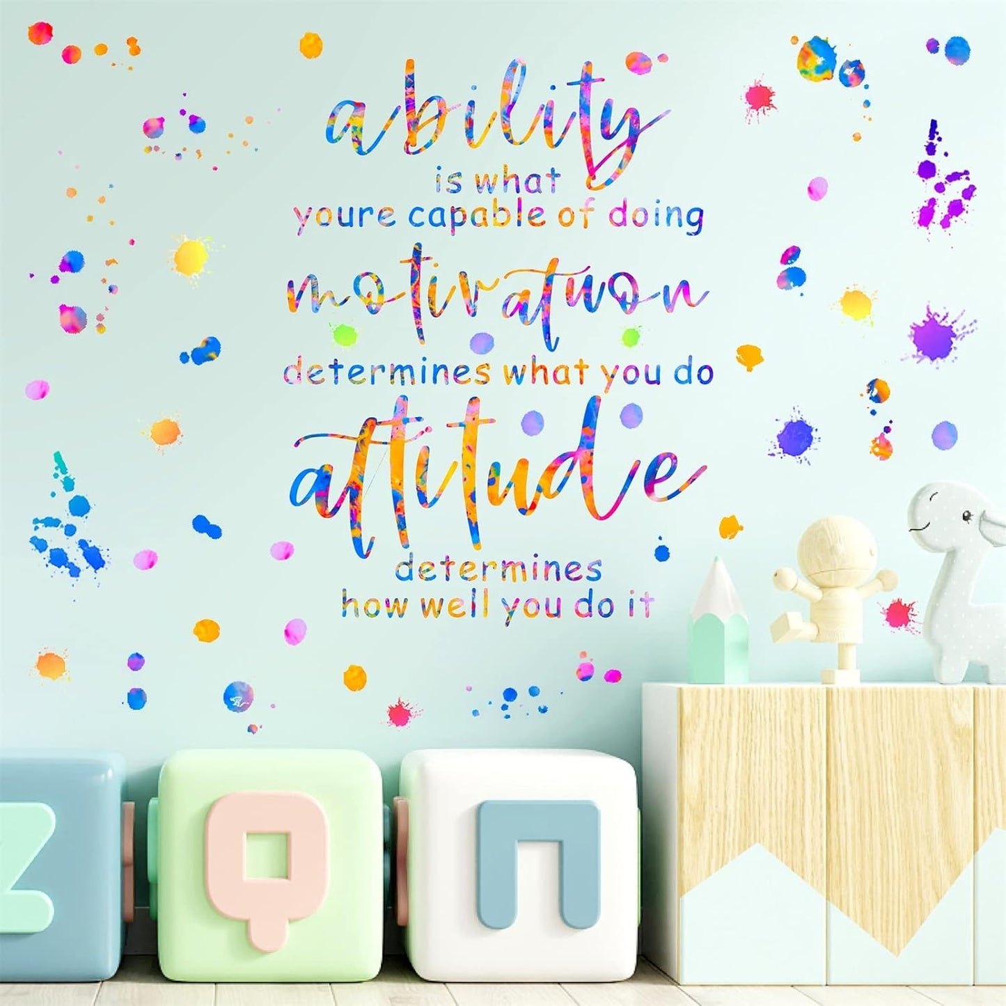 Colorful Inspirational Wall Decals Motivational Quotes Wall Stickers Peel and Stick Positive Phrases Stickers Saying Inspirational Wall Decals for Kids Room Bedroom Classroom Playroom Decor