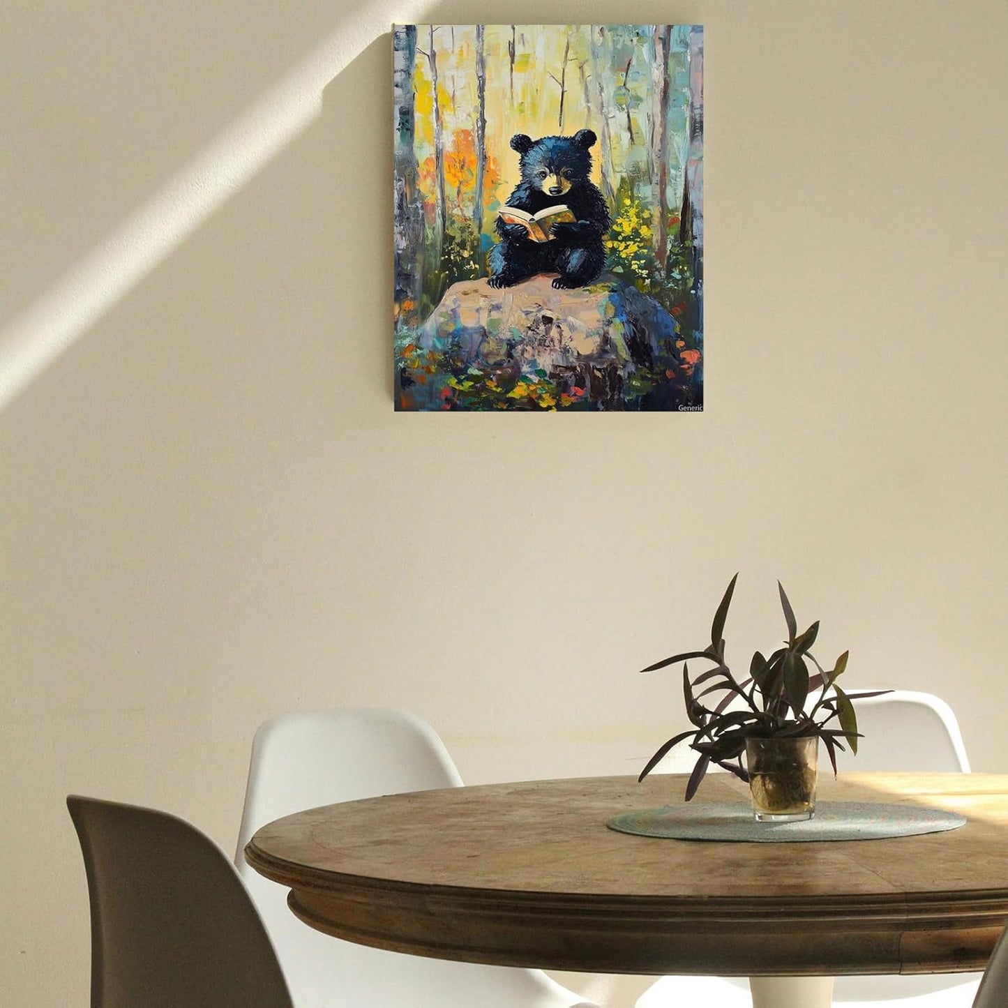 Retro Wall Art Funny Bear Reading Book Poster Trendy Humor Animal Aesthetic Oil Art Canvas Prints for Bathroom Living Room Bedroom Wall Decor 8x10inch Framed