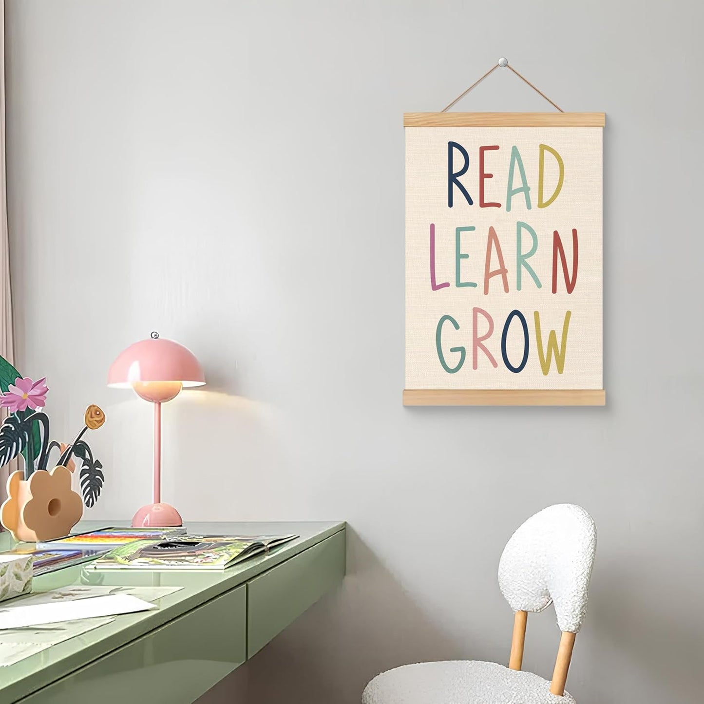 ROXMART Boho Classroom Educational Poster Hanger Frame, Reading Corner Nook Library Decor, Read Learn Grow Bookish Wall Art Prints Decor for Toddler Kids Room Nursery Playroom, 12x16 Inch