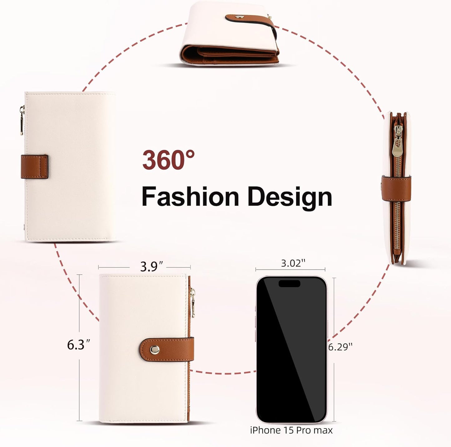 Women's Wallets RFID Blocking Leather Trifold Clutch Wallet Credit Card Holder Ladies Travel Wallet Purse with Pen Holder