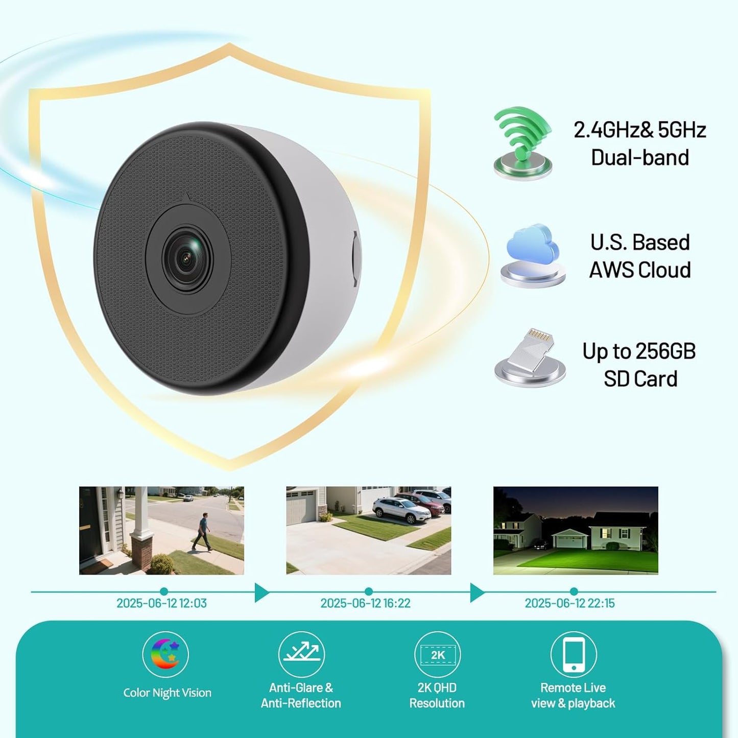 3MP Window Cameras for Home Security-2 Pack, 5G & 2.4GHz WiFi Dome Security Camera with Full Color Night Vision, Person & Motion Detection, Two-Way Audio, Alexa, 24/7 Recording, Easy Install
