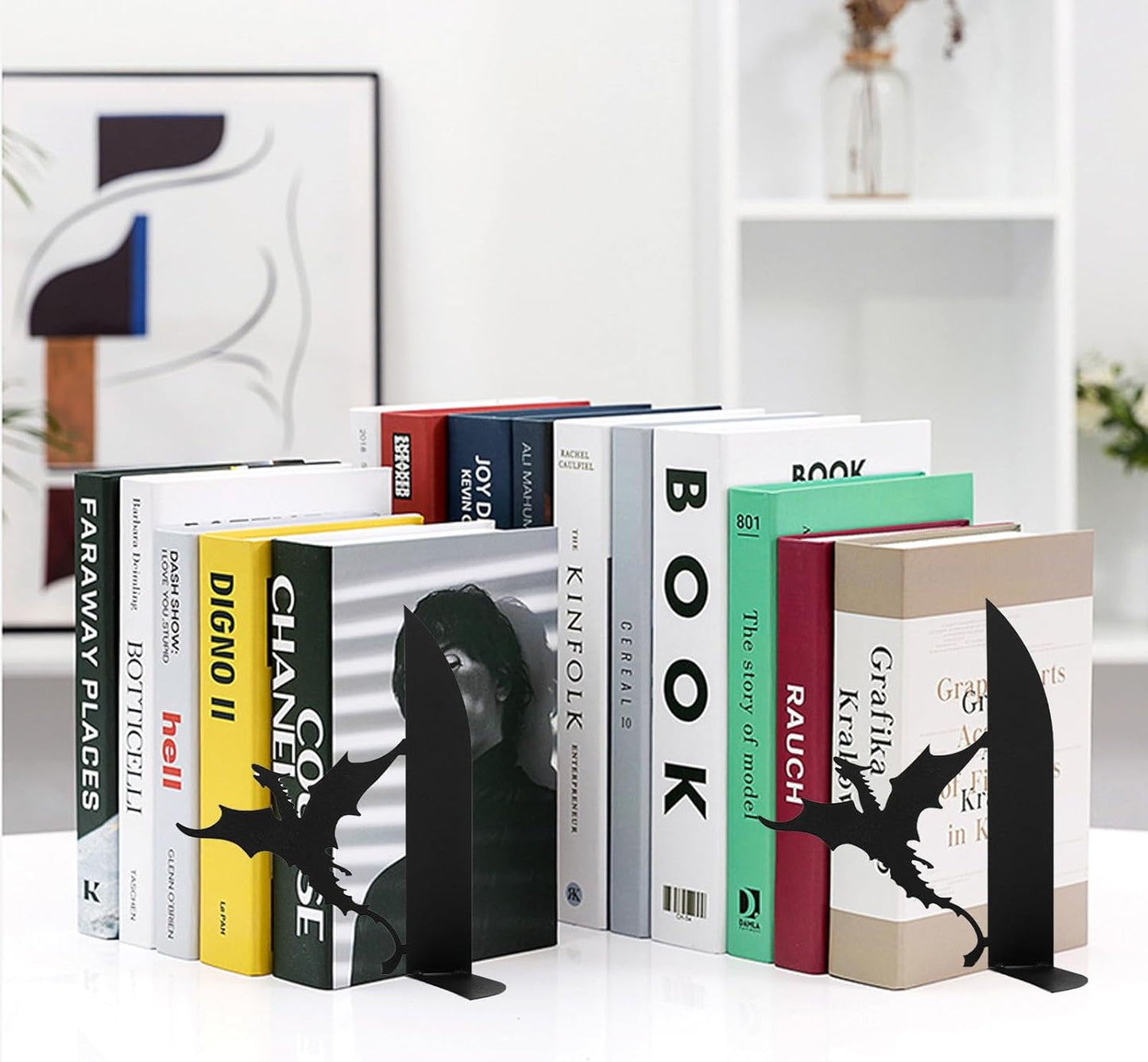 Metal Dragon Bookends Stoppers Holder Stand for Desk Shelf Cool Dragon Book Ends Decorative, Fantasy Dragon Bookends for Bookshelf Decor
