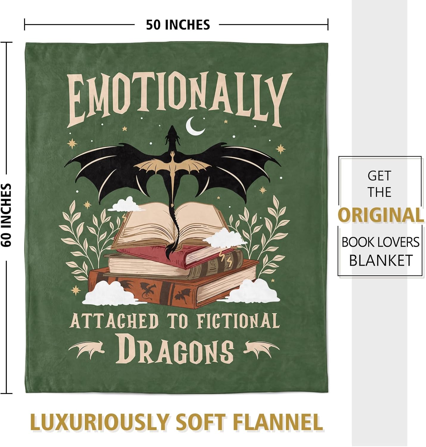 Fantasy Book Lovers Gifts, Bookish Gifts for Woman Men- Gragon Lovers Blanket, Functional Reading Gifts for Readers, Librarian, Book Nerd, Bookworm, Bookish Dragon Throw Blanket 60" x 50"