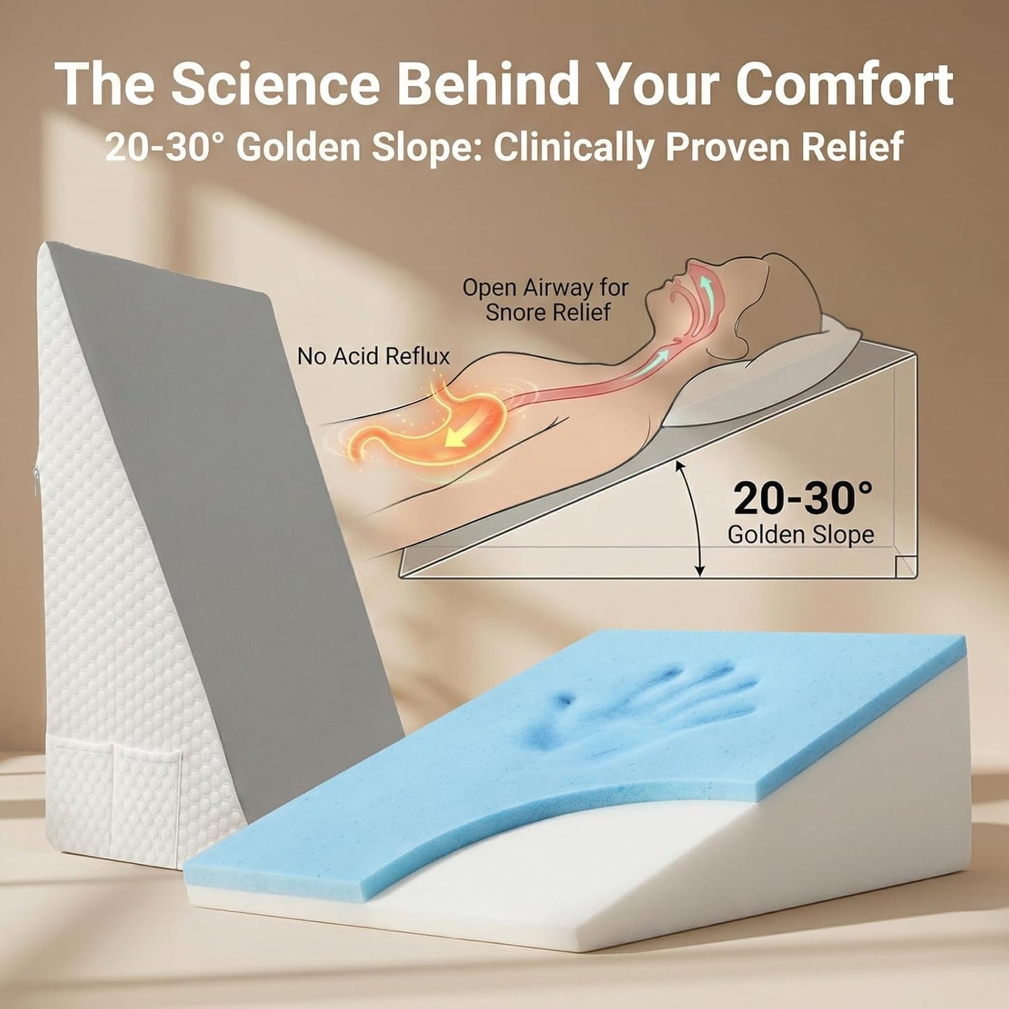 [2026 New 12" Memory Foam Wedge Pillow for Sleep Apnea, Sleeping, Acid Reflux Relief, Snoring, Dual Sided Cooling & Warm Fabric Triangle Pillow Wedge for After Surgery, Back, Leg - Gray
