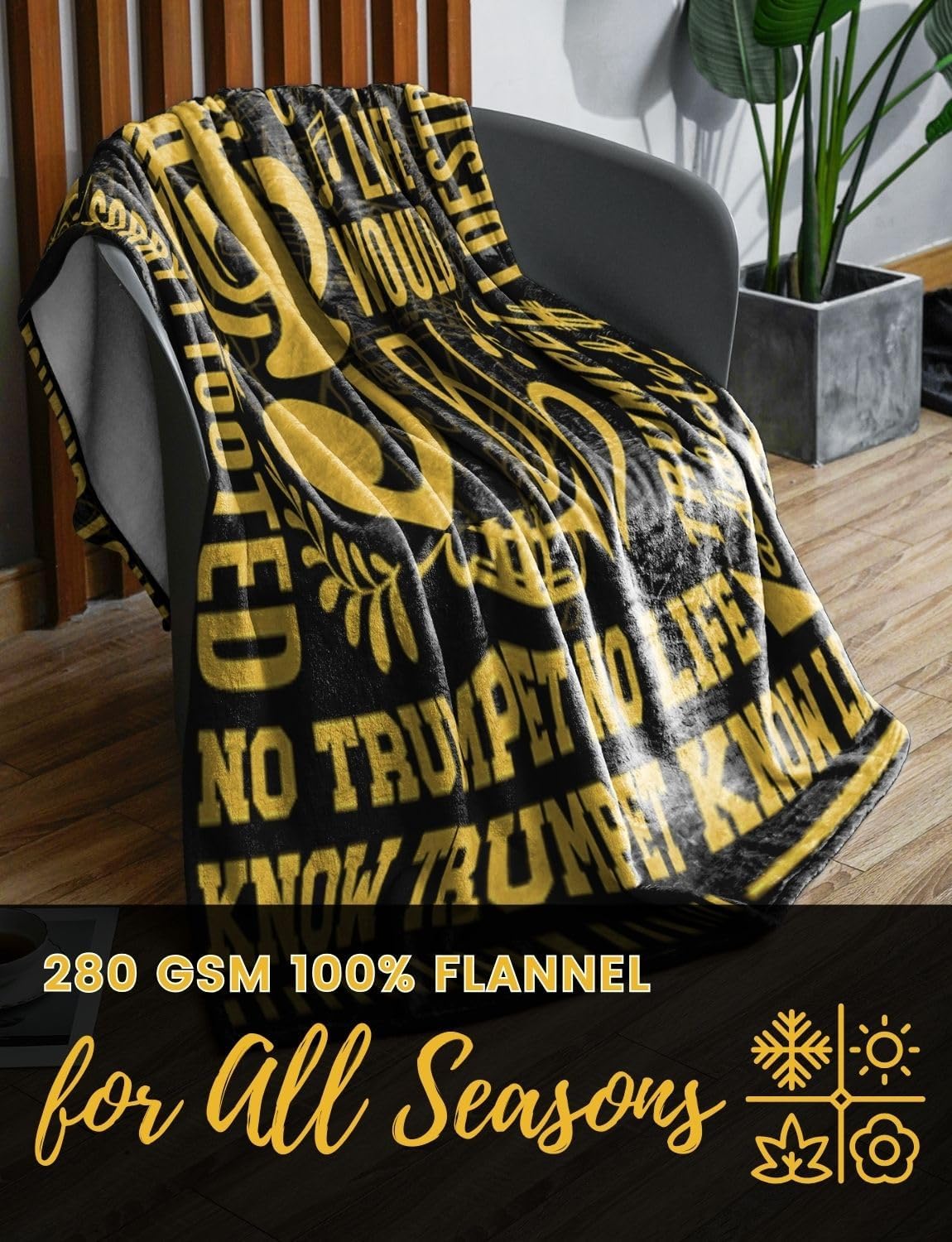 Trumpet Gifts, Trumpet Blanket for Women, Men, Trumpet Lovers, Masters, Players, Throw Blanket 50x65 Inche, Black