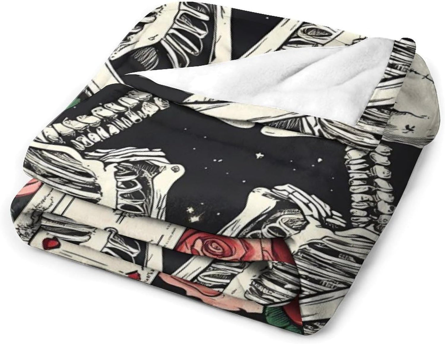 Skull Flower Throw Blanket for Couch Bed Plush Cozy Fuzzy Flannel Blanket for All Season 40"x60"