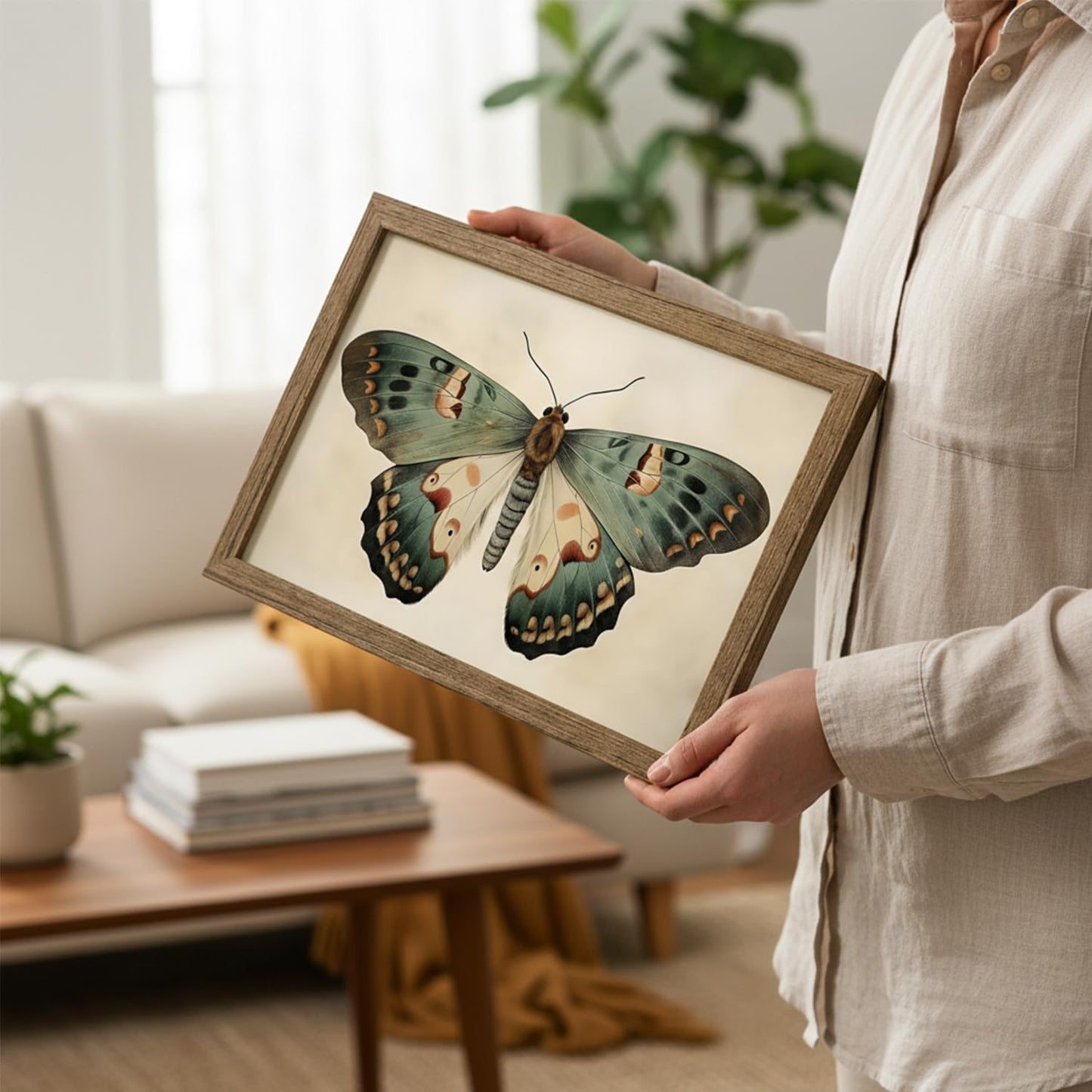 Vintage Butterfly Wall Art Framed Canvas Retro Butterfly Moody Insect Artwork Prints Picture Antique Moth Artwork for Cottagecore Living Room Bedroom 8x10 Inch