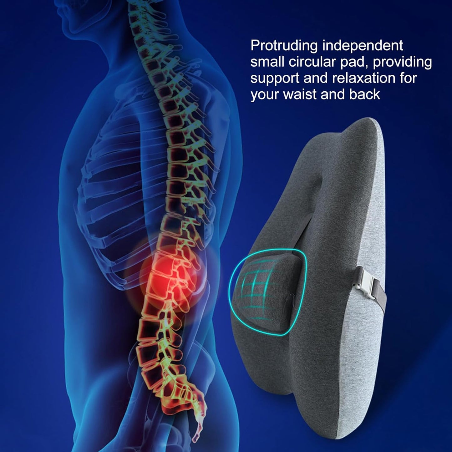 Adjustable Lumbar Support Pillow for Office Chair Improve Lower Back Pain Relief & Sitting Posture Back Support Pillow with Adjustable Slider Ergonomic Memory Foam Back Cushion for Long Sitting（1 Pcs）