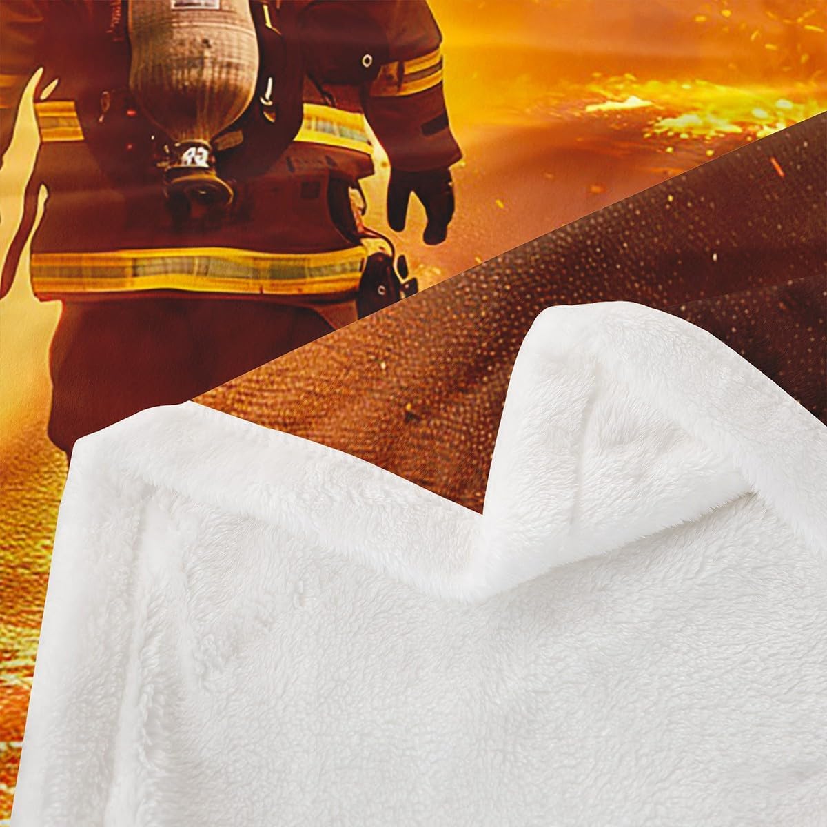Fireman Sherpa Blanket Firefighter Printed Blanket for Sofa Couch Bed Burning Fire Fleece Throw Blanket Fire Fighting Hero Warm Flannel Blanket Room Decor Plush Fuzzy Blanket Twin 60"x80"