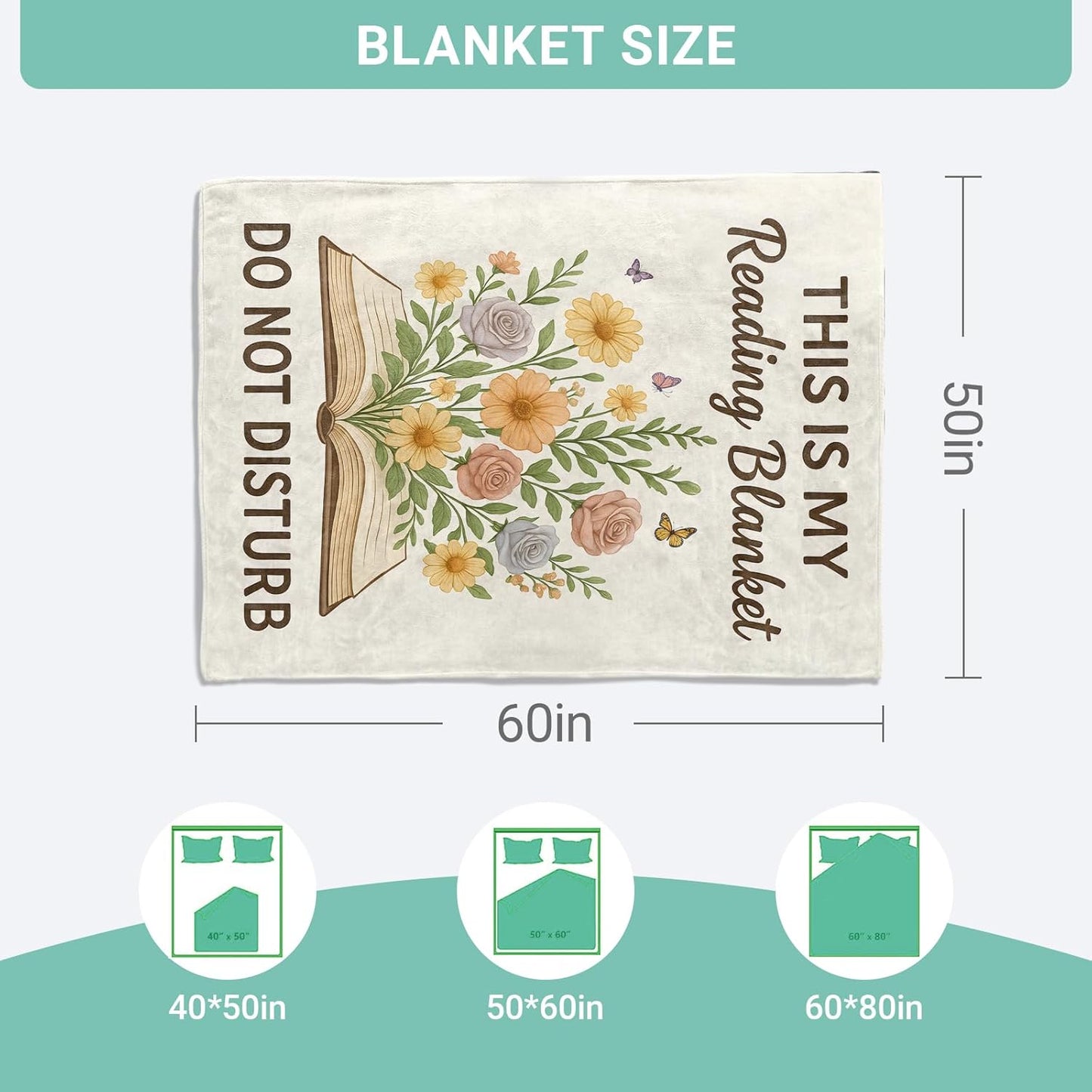Elegant Reading Floral Throw Blanket, This is My Reading Flannel Blankets Gifts for Women Kids and Book Lovers, Home Decor Throws for Couch Bed Camping Travel Living Room Bedroom, 50x60 Inch