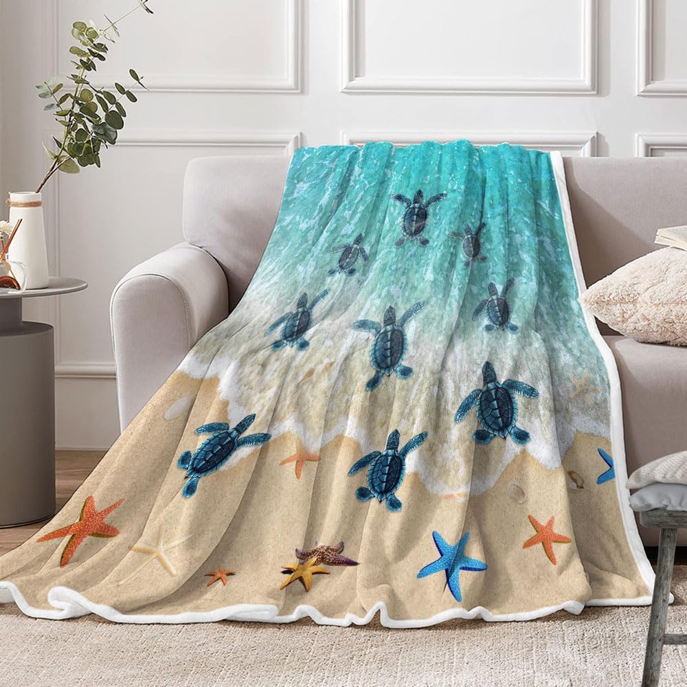 Sea Turtle Throw Blanket, Sea Turtle Blanket Gift for Women Men, Tropical Beach Decor for Bedroom, Turtle Gifts for Boys Girls Teens, Ocean Coastal Beach for Adult Kids Home Room Decor, 50X60inch