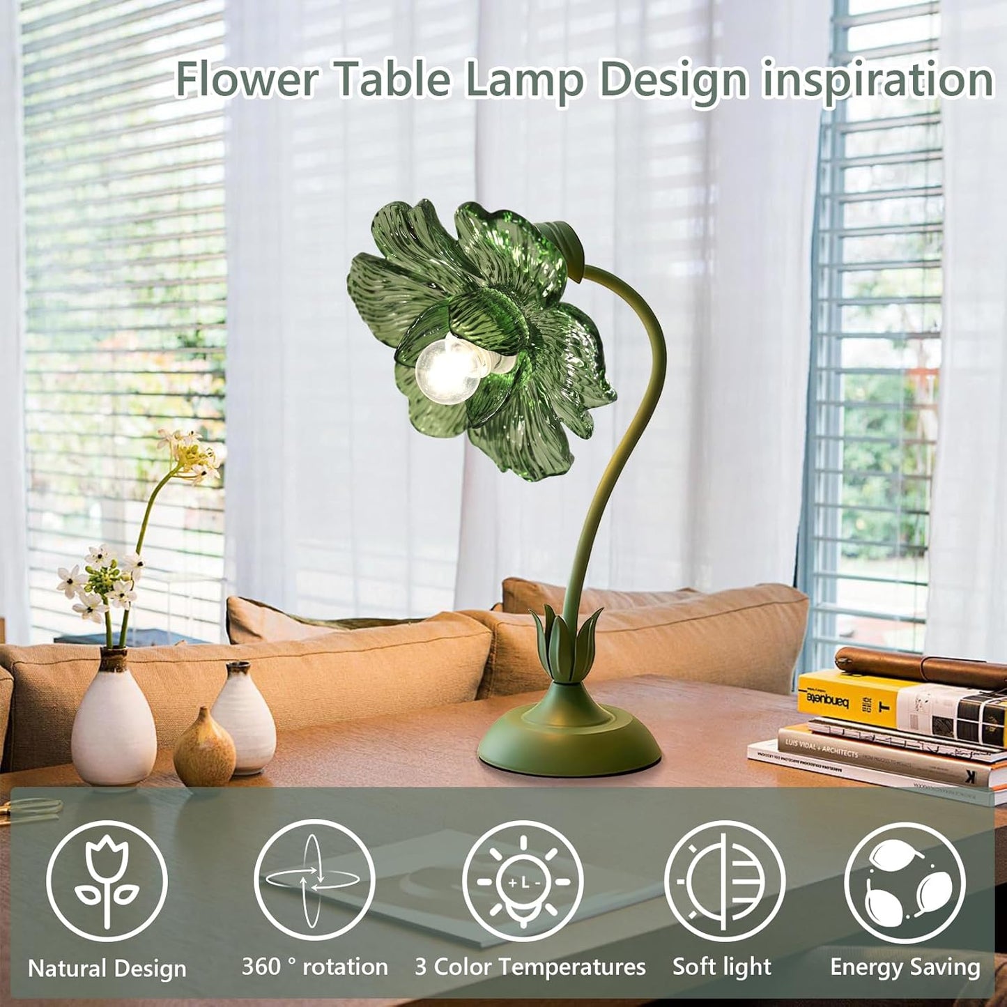 Begonia Flower Table Lamp for Bedroom, 3 Colors Flower Reading Light with E26 Bulb, Cute Desk Lamp Bedside Lamps for Nightstands Home Decor, Adjustable Flexible DIY Floral Lamps for Living Room Office