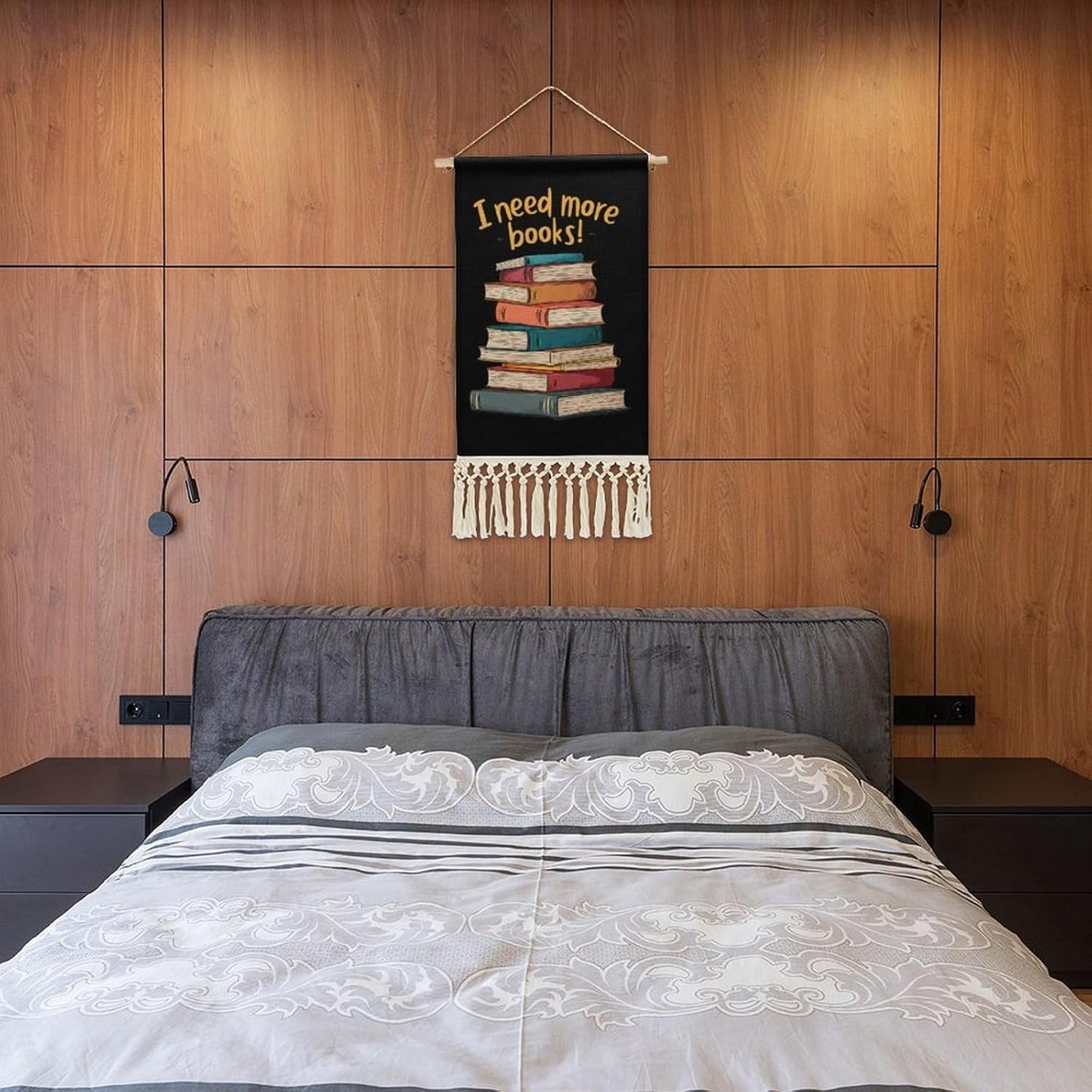 Reading Lover I Need More Books Retro Poster Hanging Kit Art Picture Canvas Personalized Home Decor with Tassel