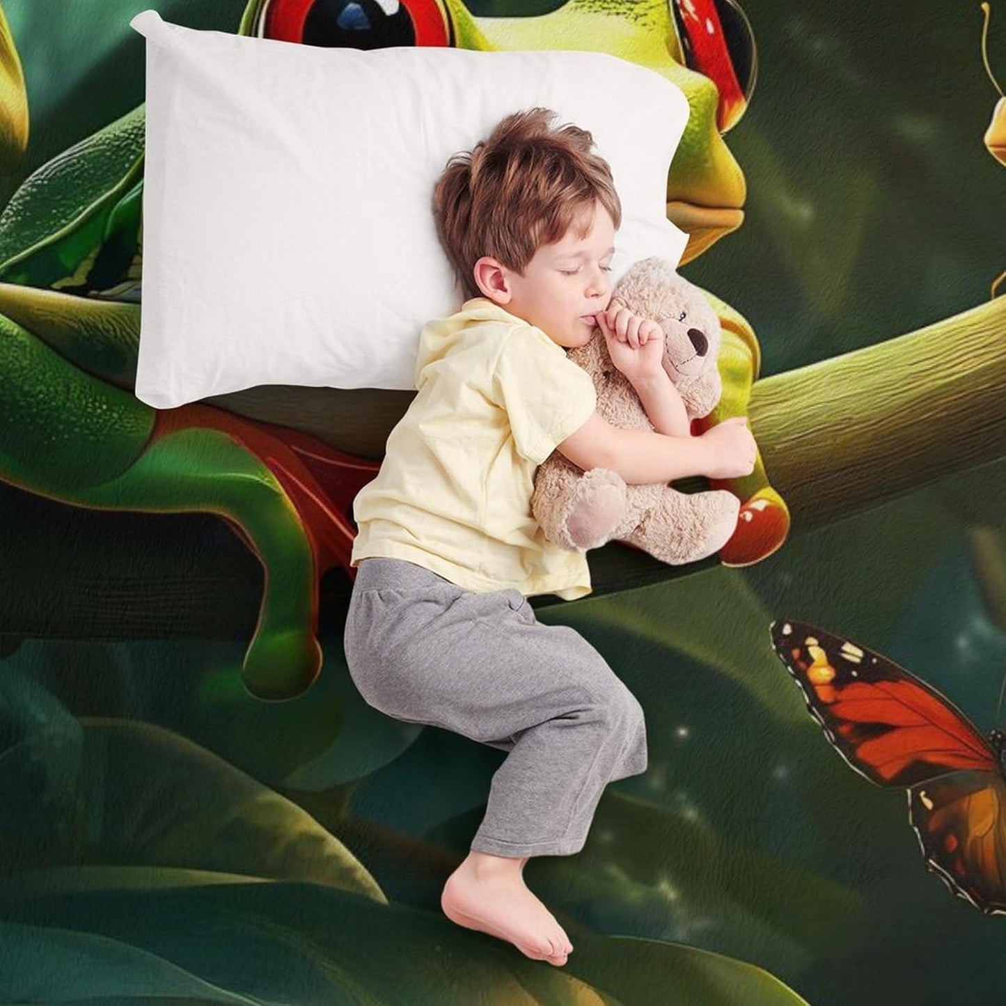 Frog Butterfly Throw Blanket for Couch Bed Plush Cozy Fuzzy Flannel Blanket for All Season 70"x80"