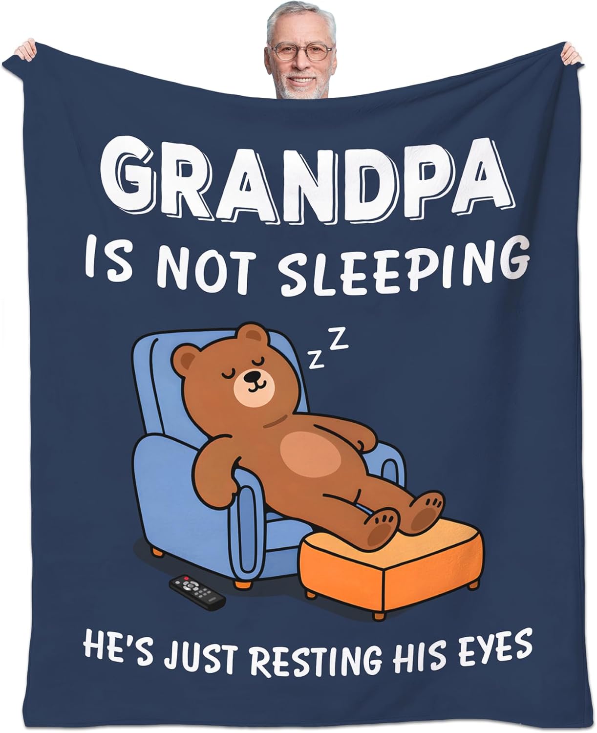 Funny Birthday Gifts for Grandpa, Grandpa is Not Sleeping Blanket, Grandpas Gifts for Father's Day from Grandkids, Soft Flannel Throw Blanket for Grandfather Napping 60"x 50"(Blue)